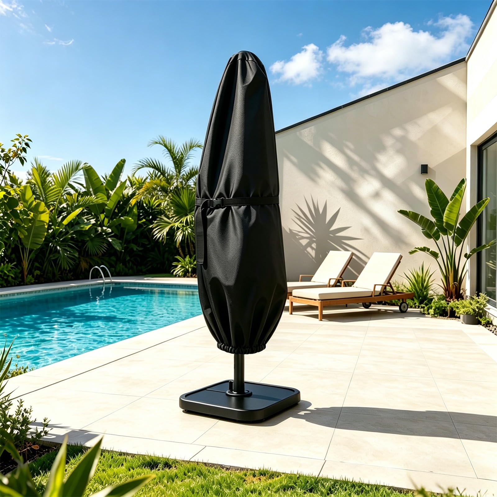 Wanocean Patio Umbrella Cover features zipper and drawstring