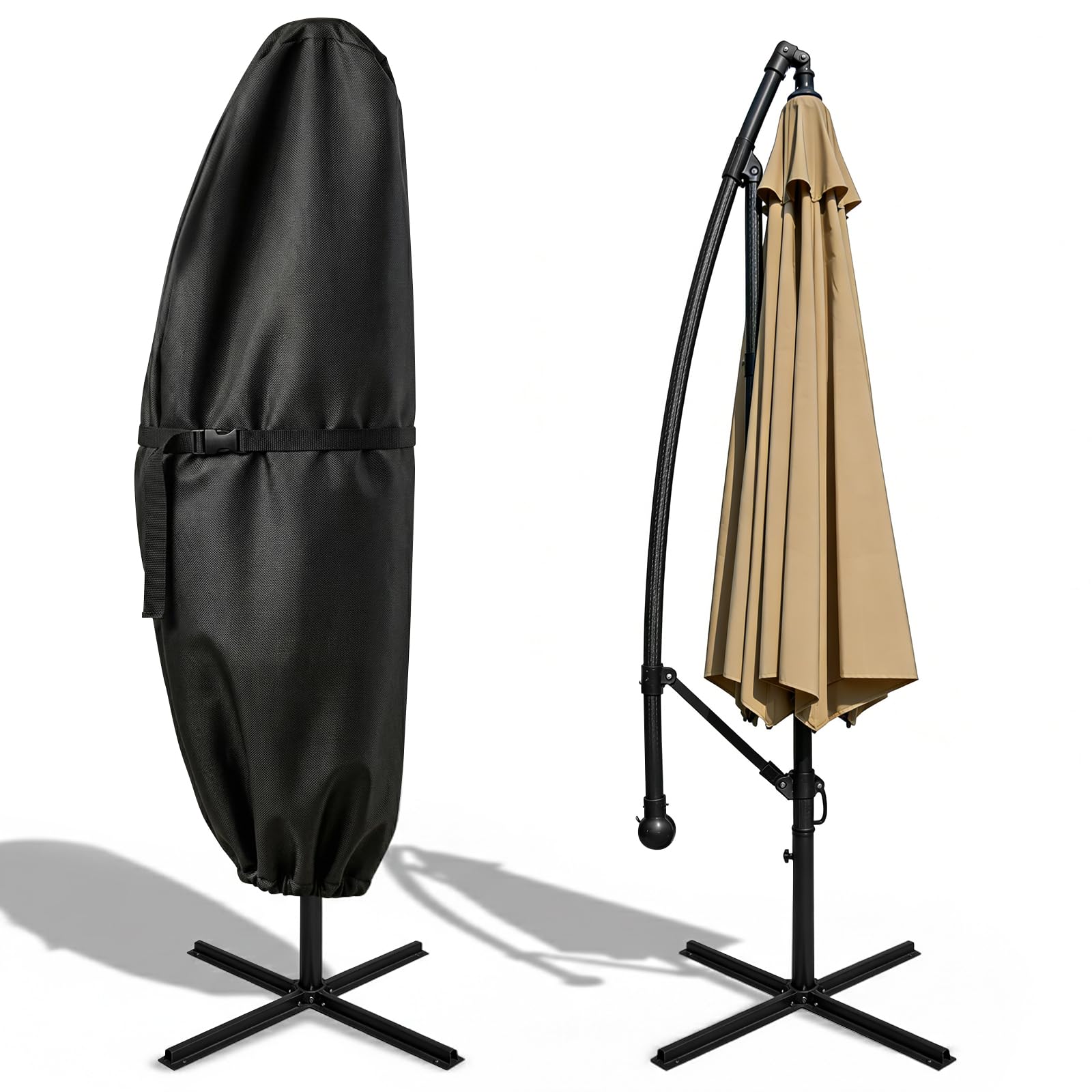 Wanocean Patio Umbrella Cover front view, black, 83 inches tall