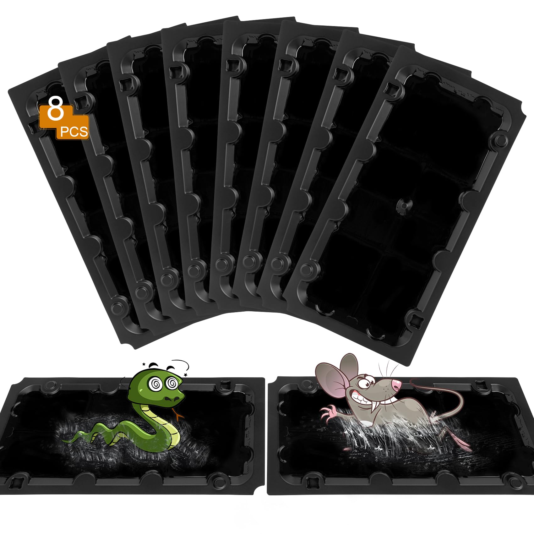 Wanqueen 8 Pack Glue Sticky Mouse Trap front view, black