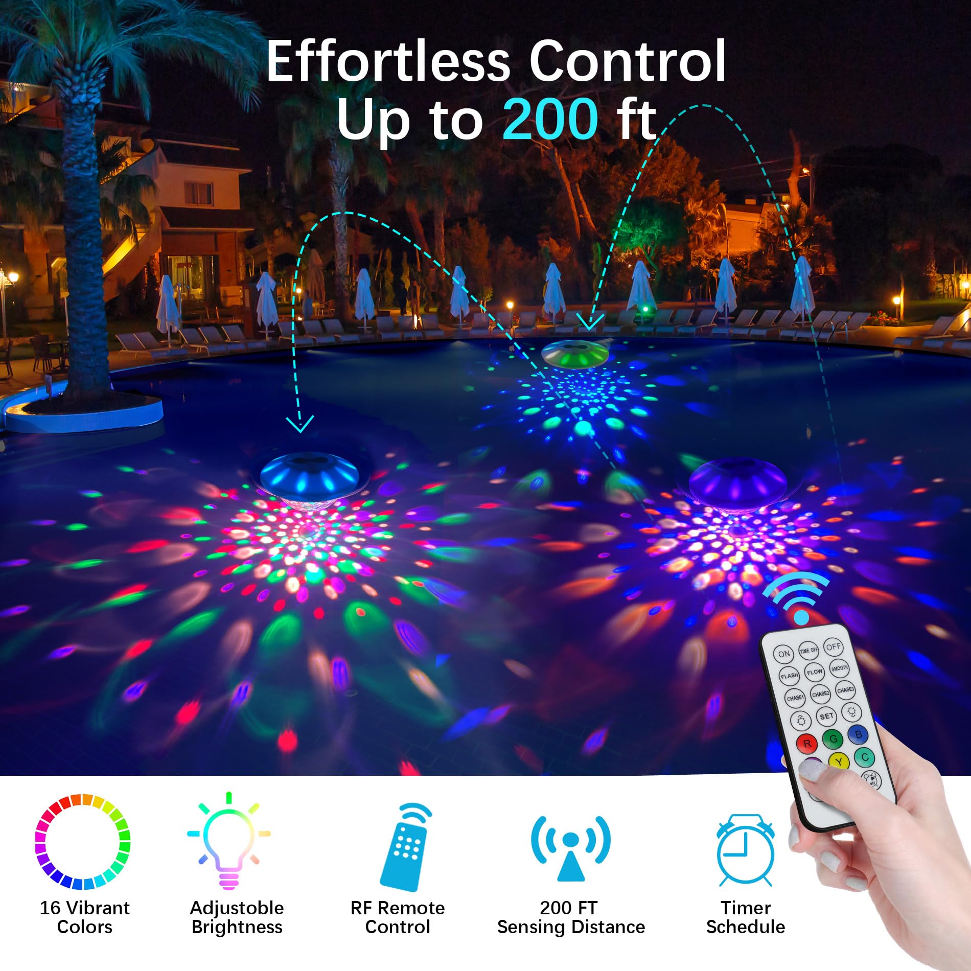 WANTERONG Rechargeable Pool Lights packaging