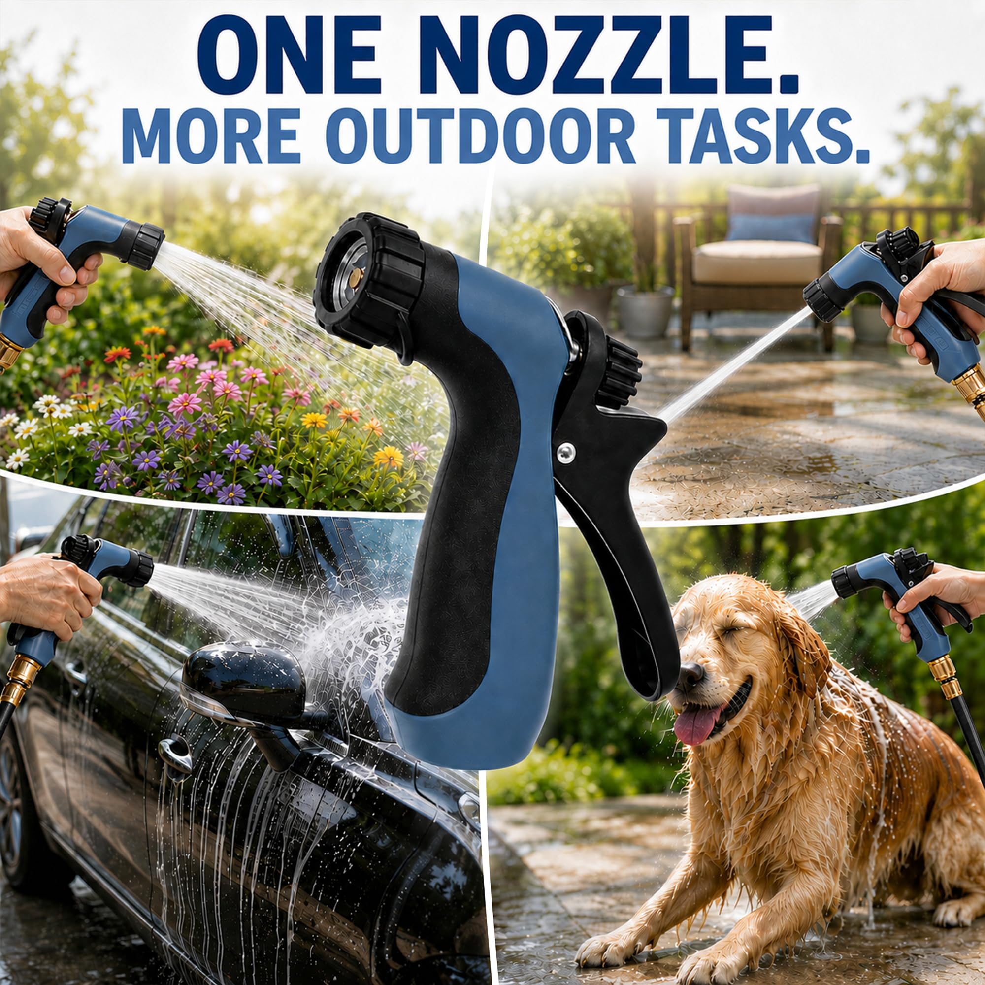 waouaut Industrial Garden Hose Nozzle back view with flow control