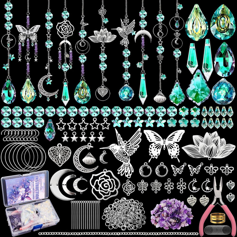 WASTROYAL 420pcs Suncatcher Kit assorted crystal beads and pendants