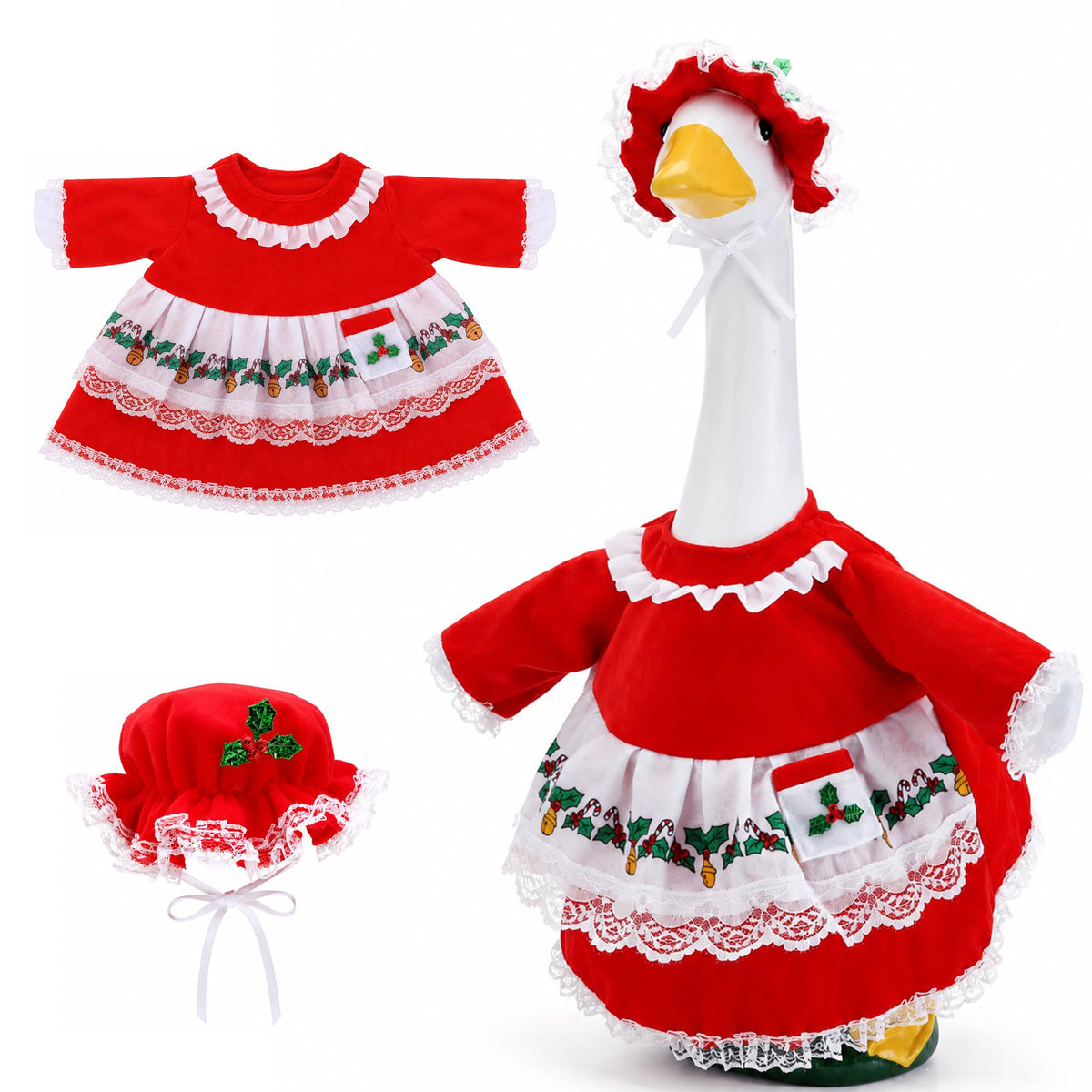 Watayo Christmas Mrs. Claus Goose Outfit dress and hat front view