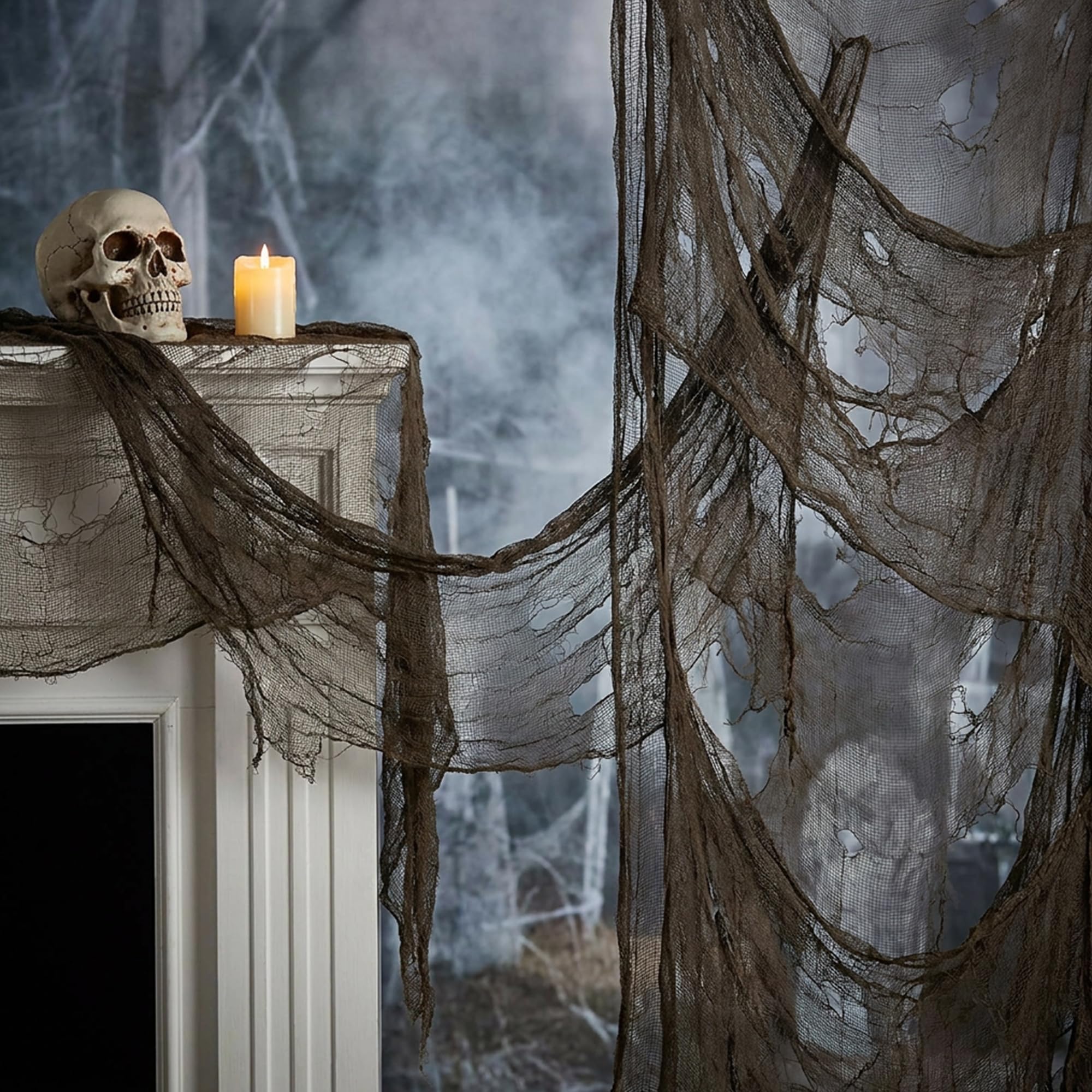 Watayo Halloween Creepy Cloth 197x71 inch charcoal gray fabric front view