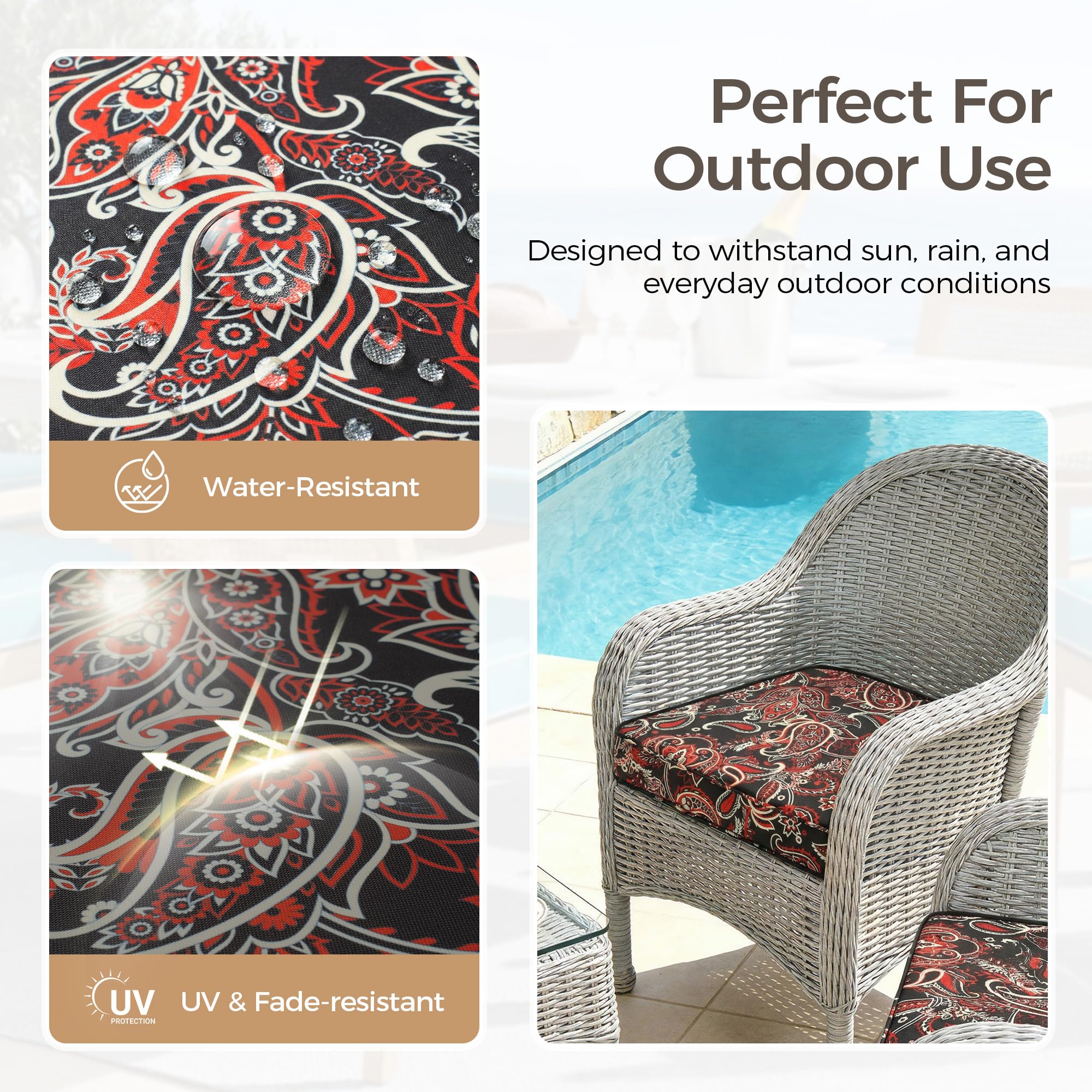 Water-resistant fabric detail of UNIKOME chair cushions