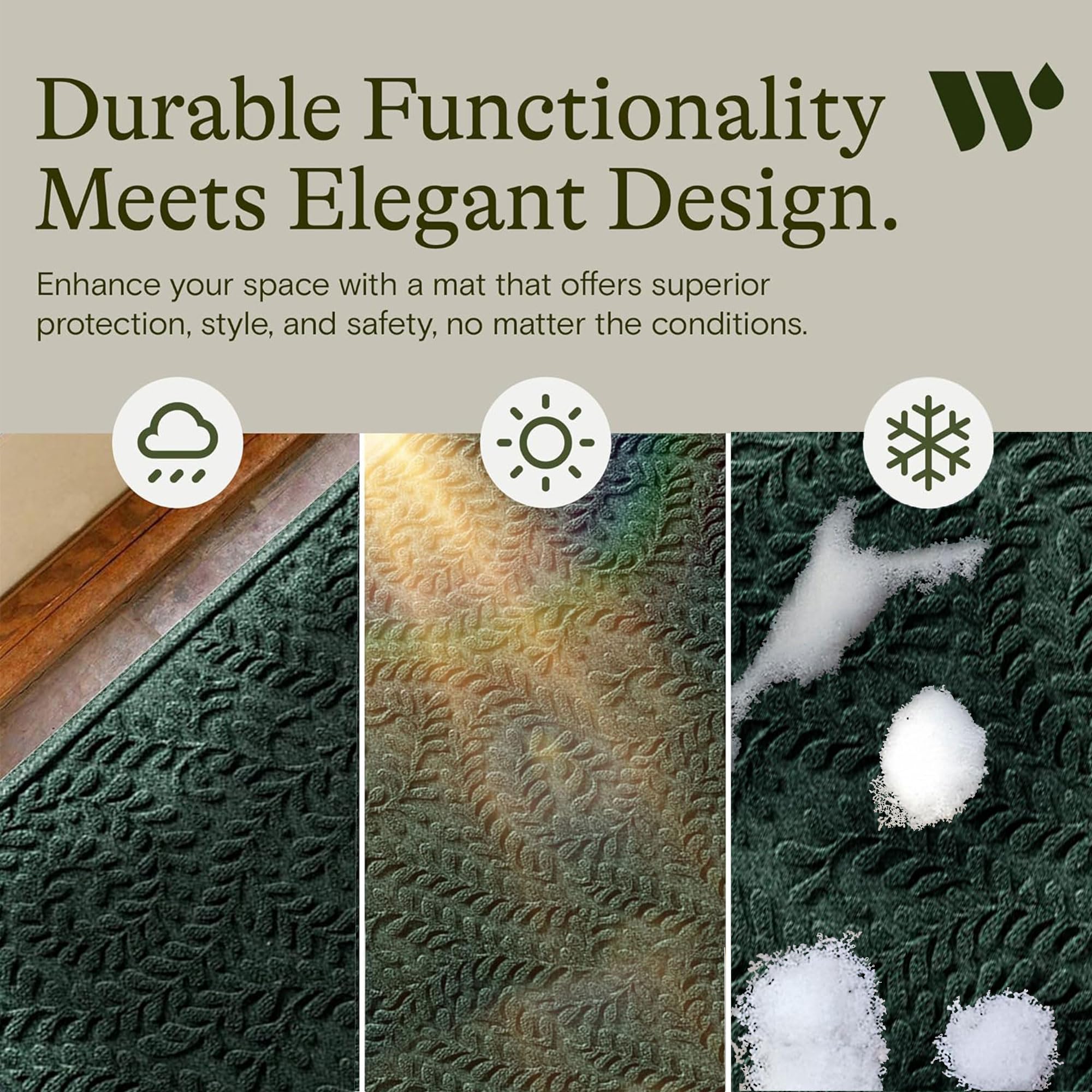 WaterHog Boxwood Doormat with floral design detail