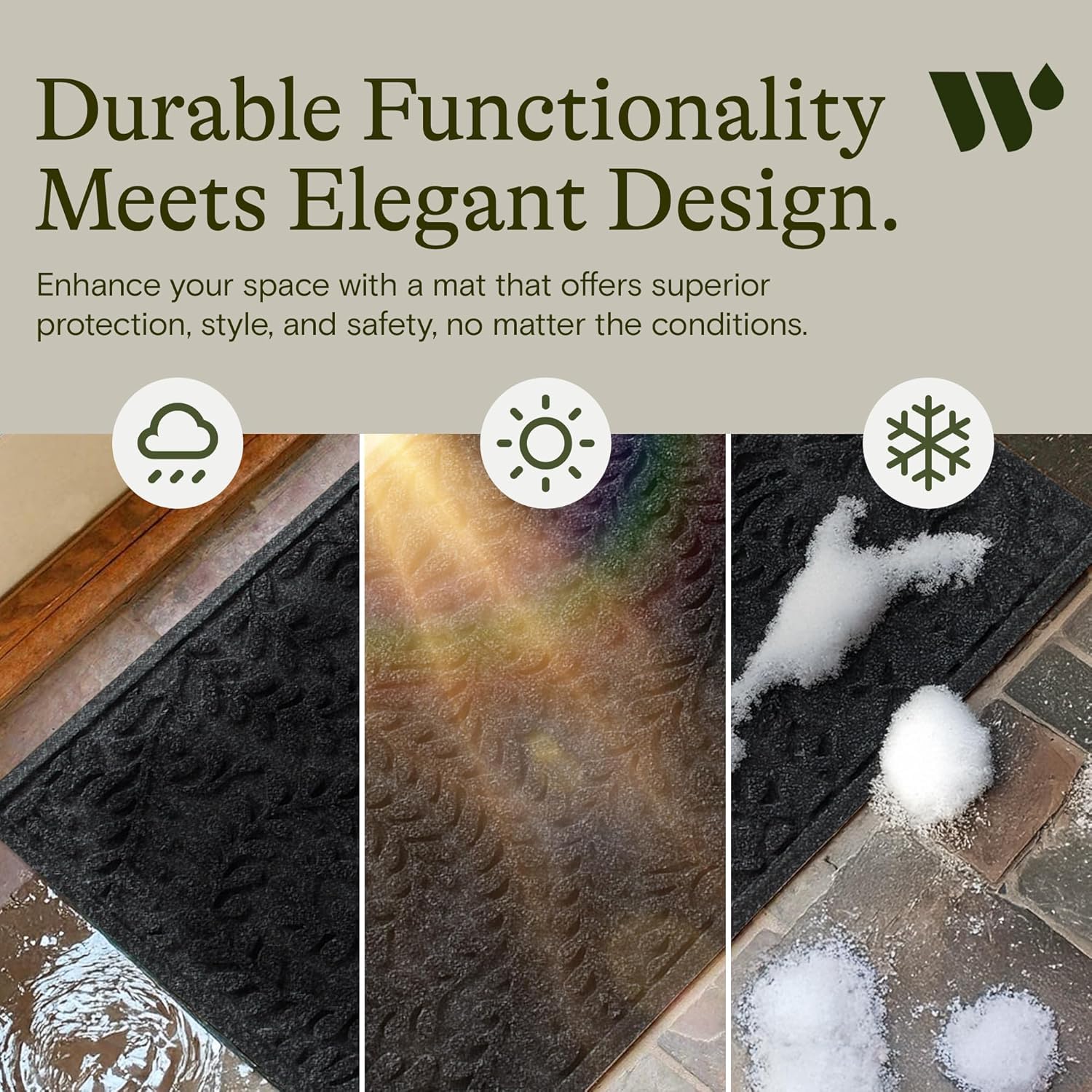 WaterHog Boxwood Mat showing cleaning process with a hose