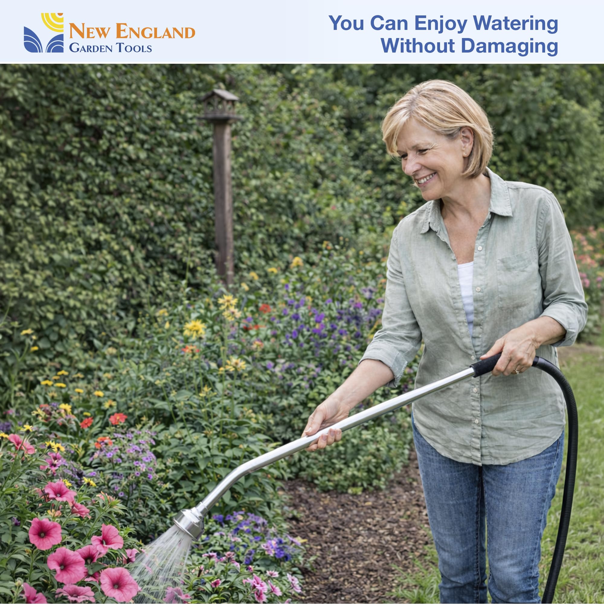 Watering wand in use watering flower beds