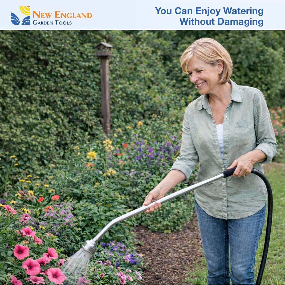 Watering wand in use watering flower beds