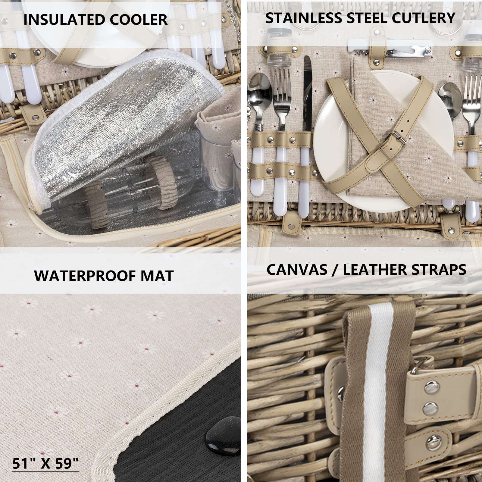 Waterproof blanket included with SatisInside Picnic Basket