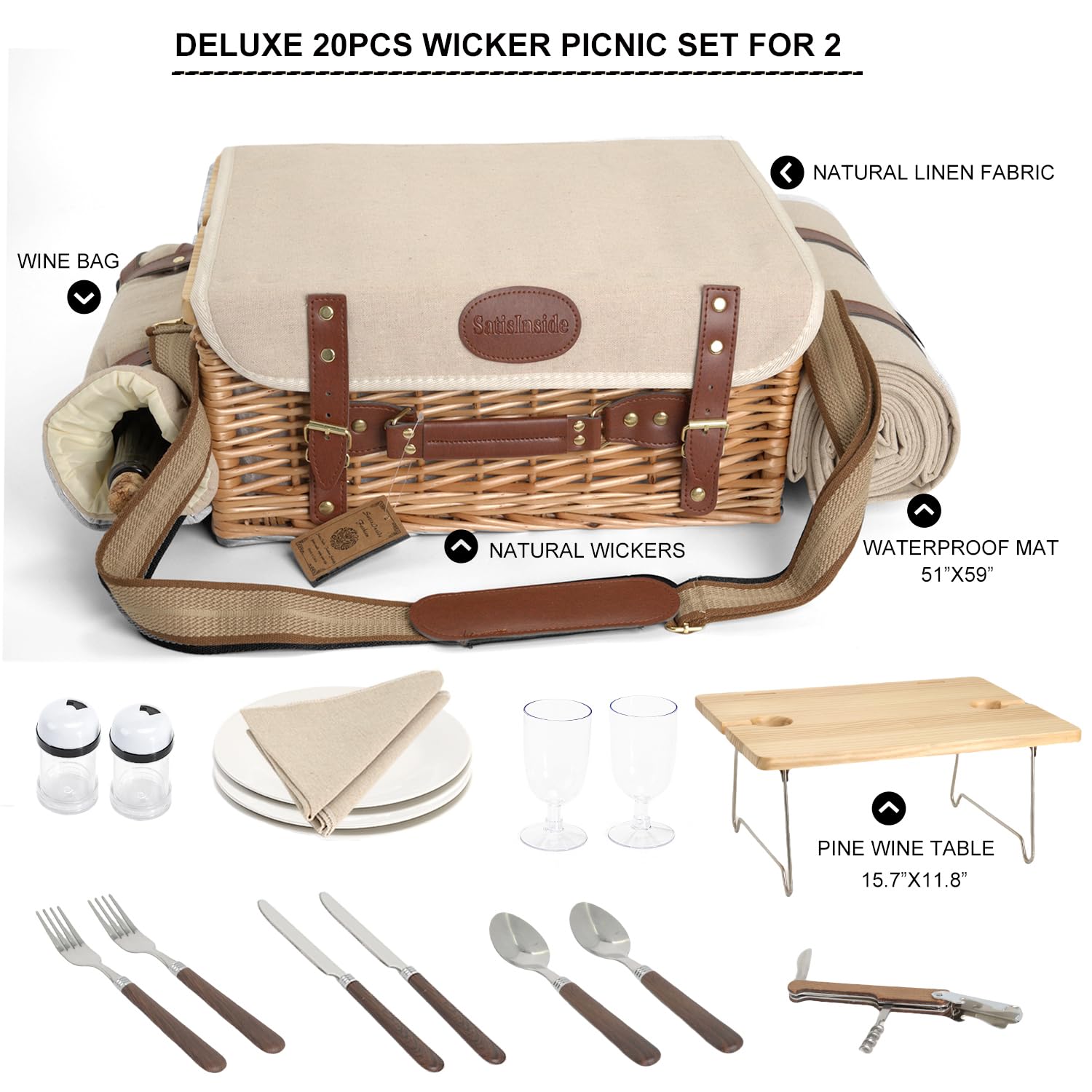 Waterproof blanket included with SatisInside picnic basket