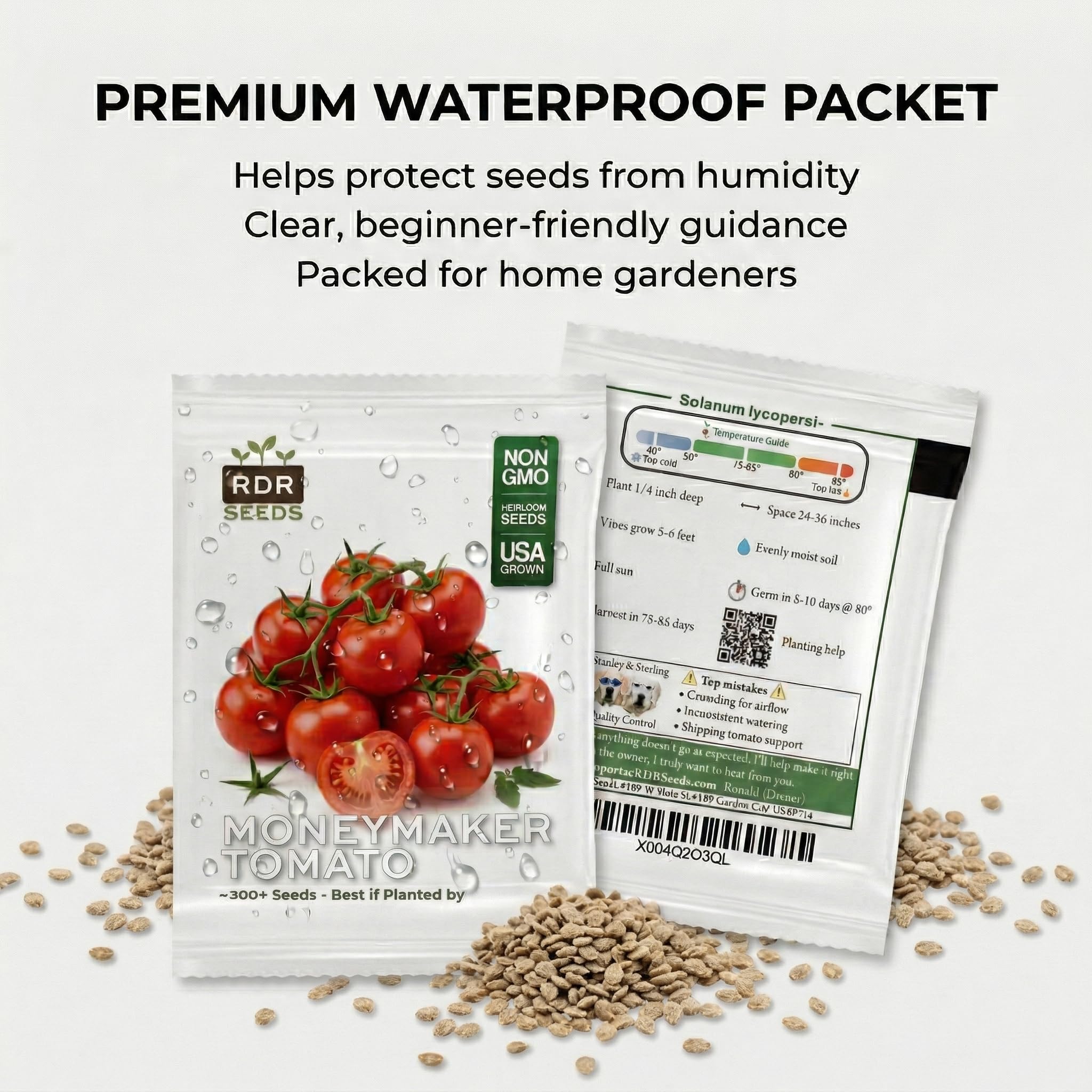 Waterproof packet of RDR Seeds Moneymaker Tomato Seeds