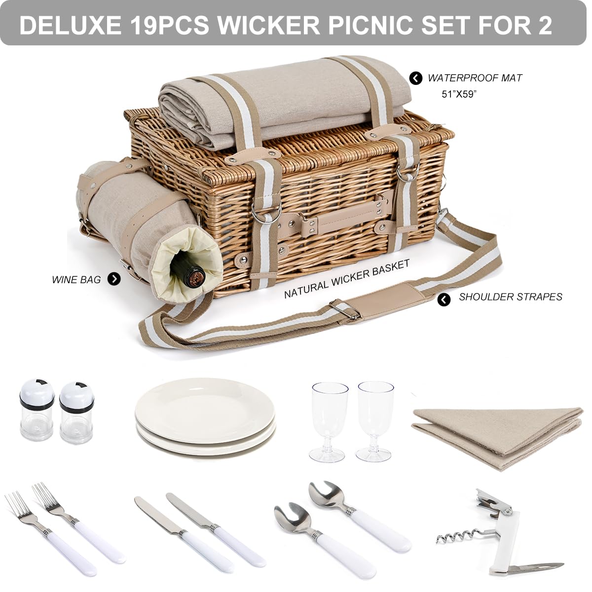 Waterproof picnic blanket included with the SatisInside basket