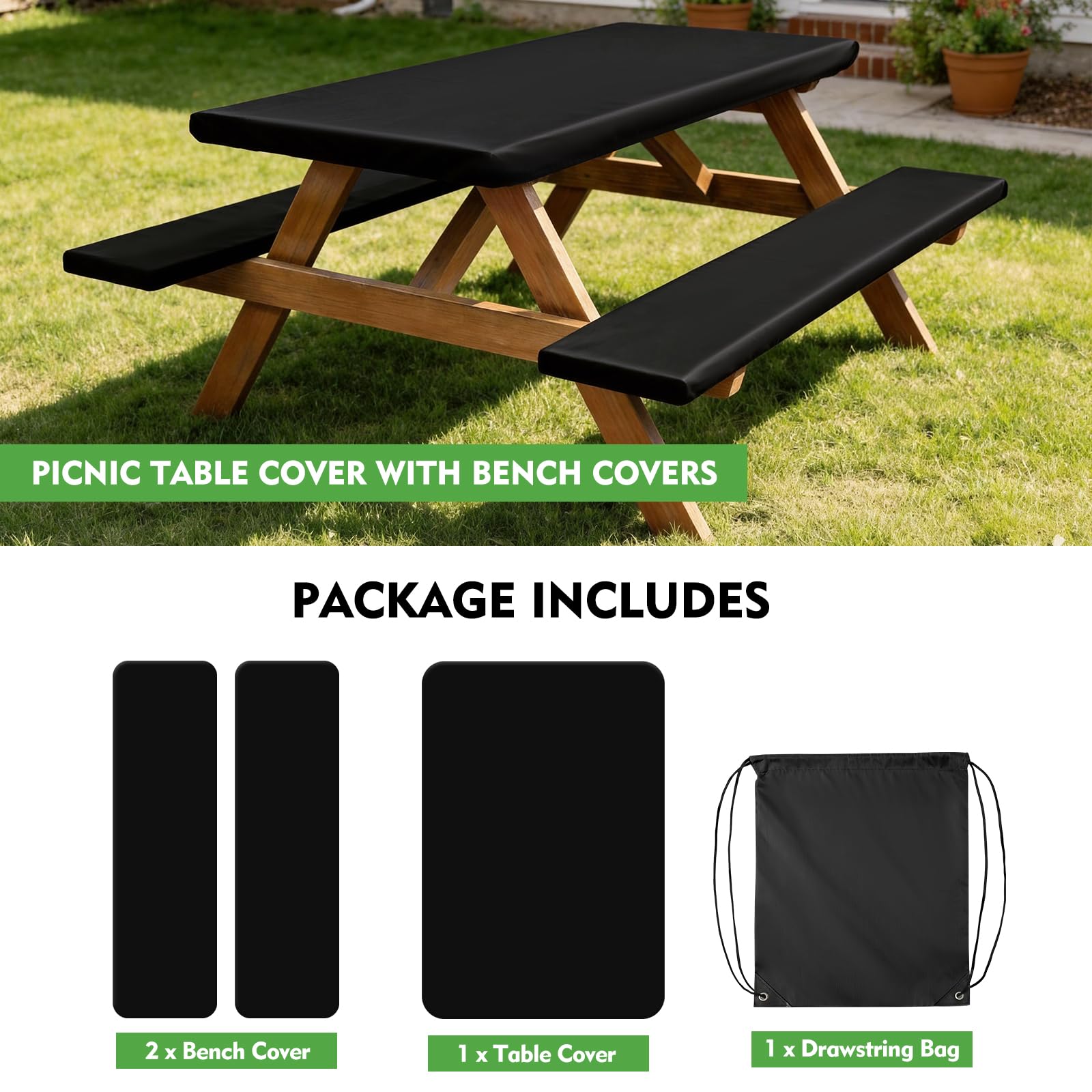 Waterproof picnic table cover showing water beading