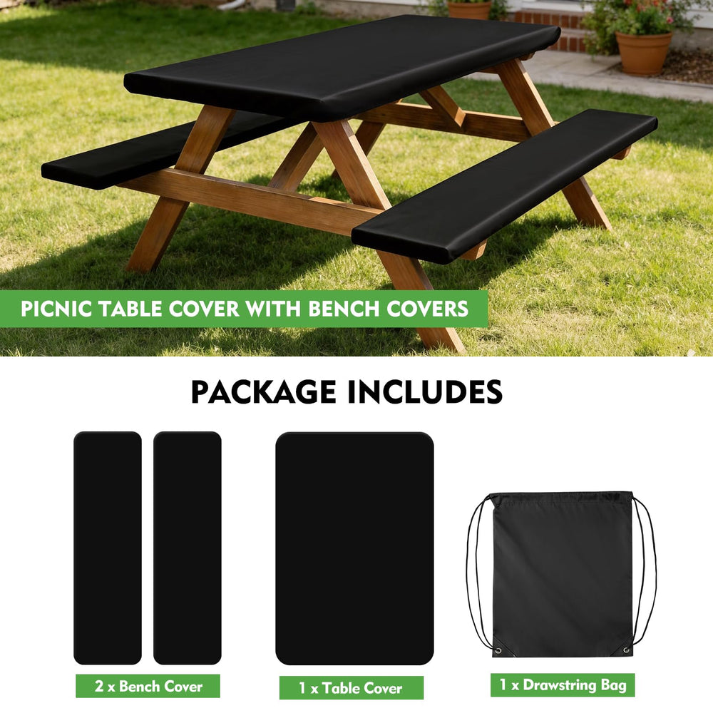 Waterproof picnic table cover showing water beading