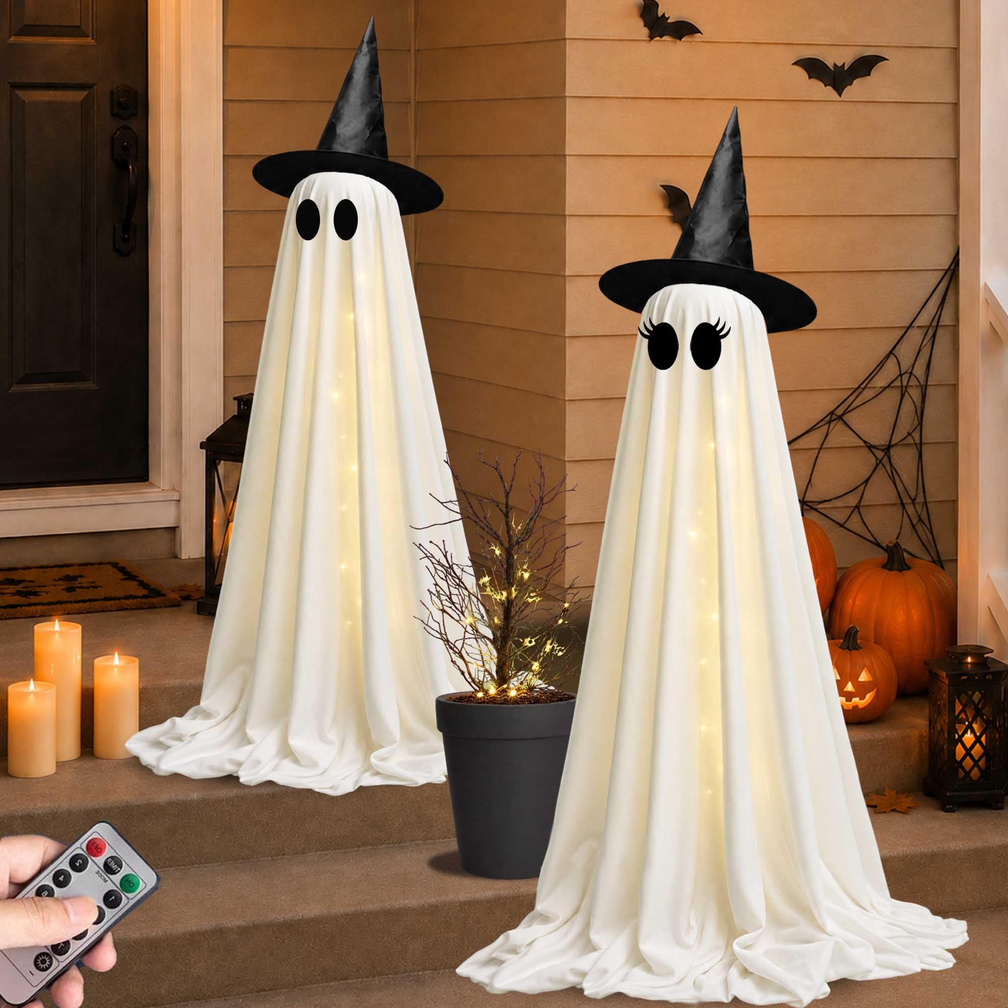 Watlie Halloween ghost decoration kit with spooky hats and lights