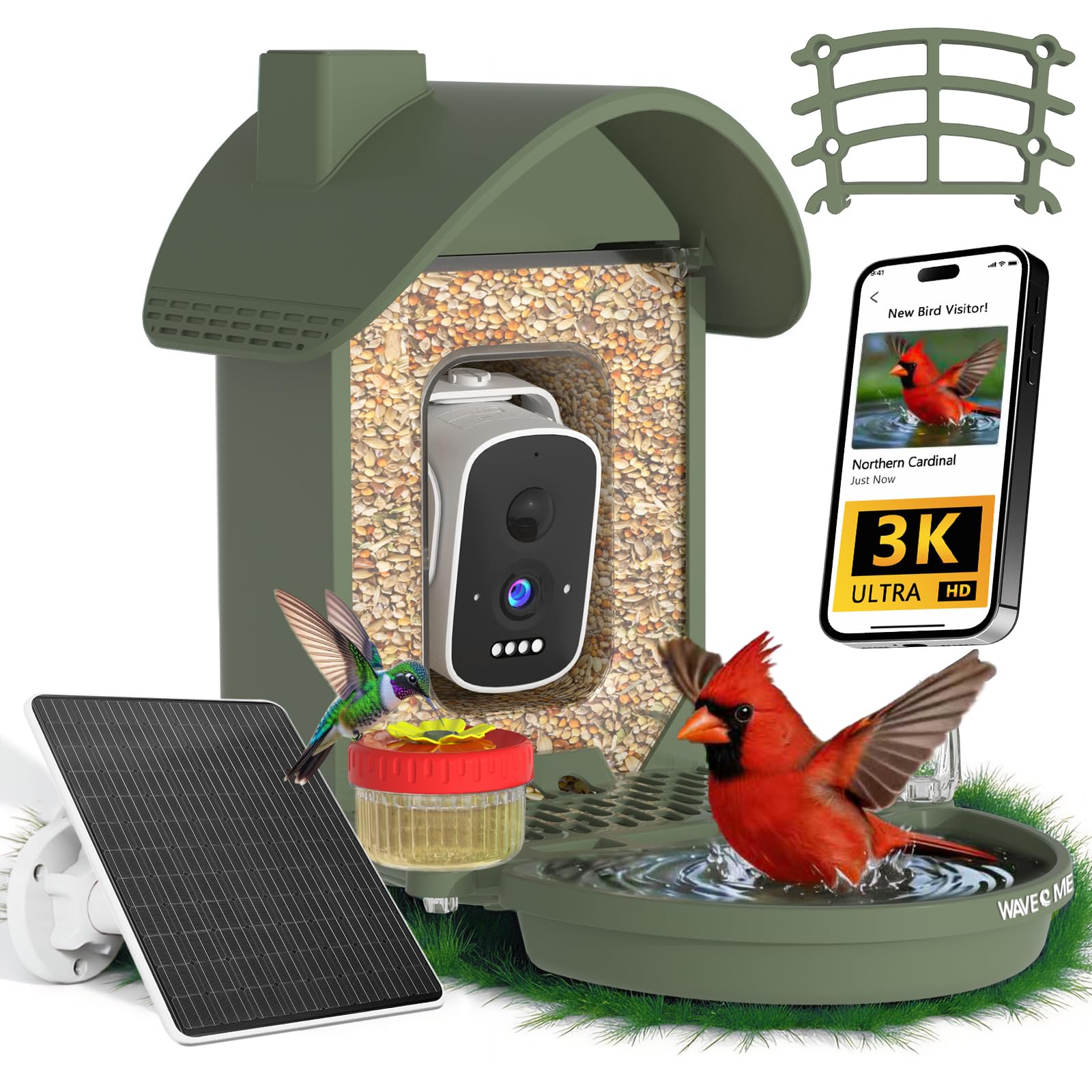 WAVEEME Smart Bird Feeder Camera in navy green color