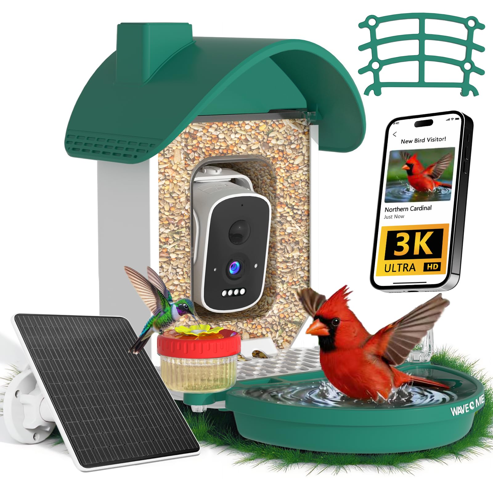 WAVEEME Smart Bird Feeder with 3K AI camera front view