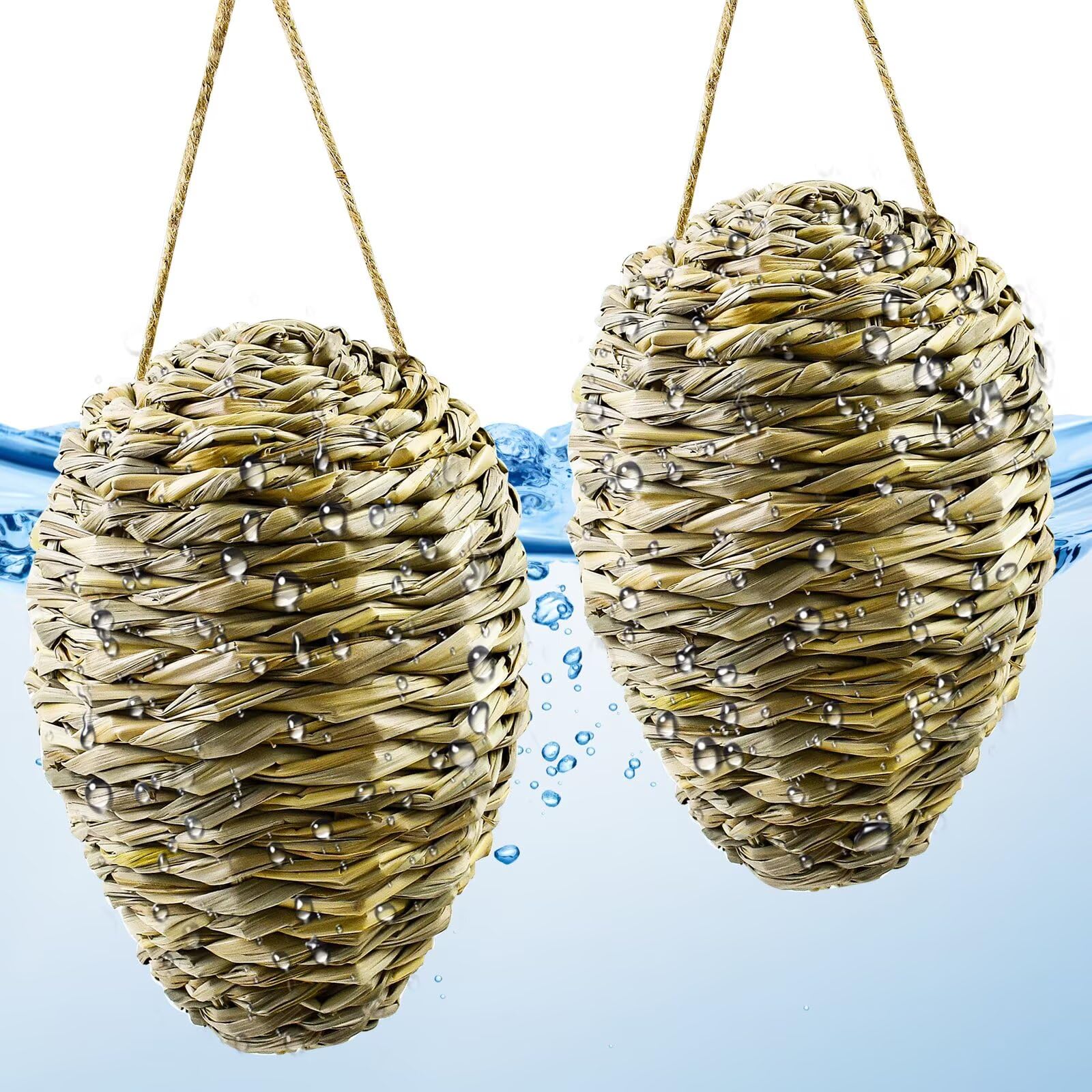 Waybas Woven Reed Crochet Wasp Nest Decoy front view