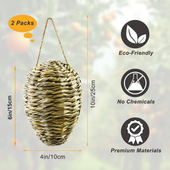 Waybas Woven Reed Wasp Nest Decoy hanging outdoors
