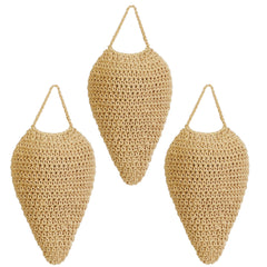 WBCBEC Crochet Wasp Nest Decoy, three beige nests hanging outdoors