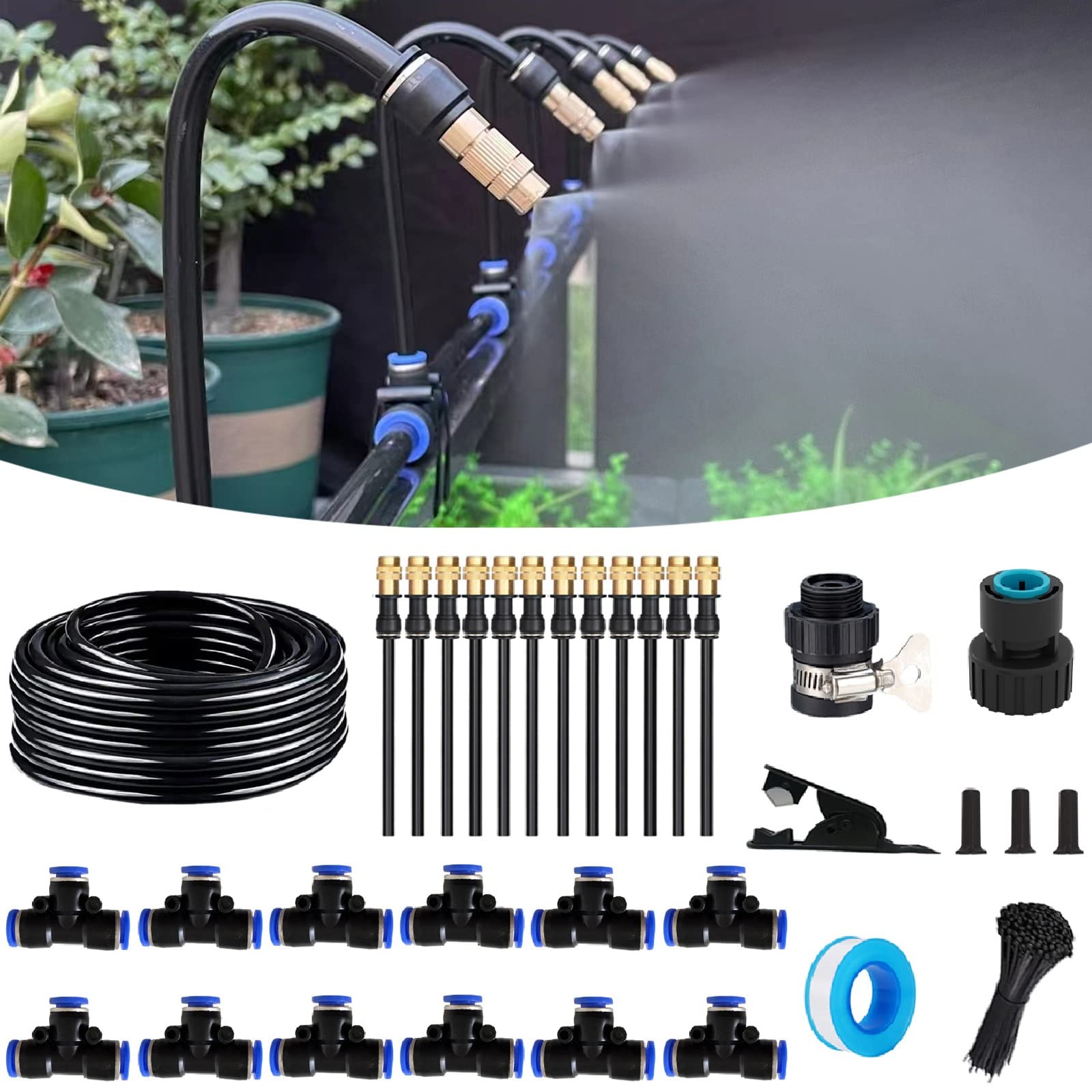 WCBMIRRI 50FT drip irrigation system with fittings and connectors