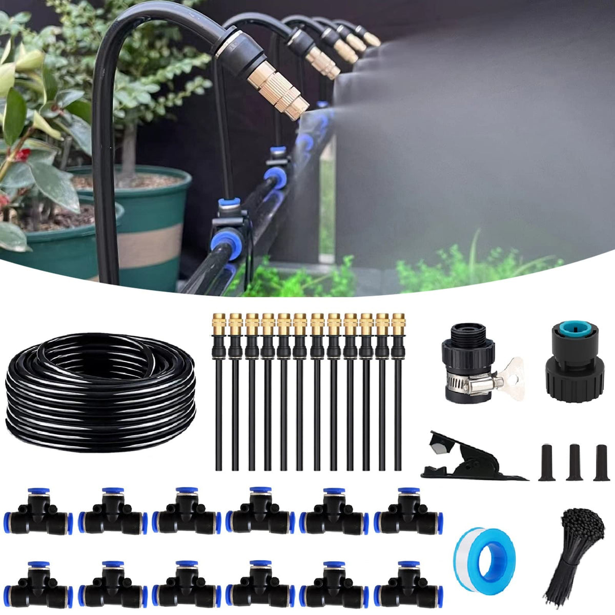 WCBMIRRI 50FT drip irrigation system with fittings and connectors