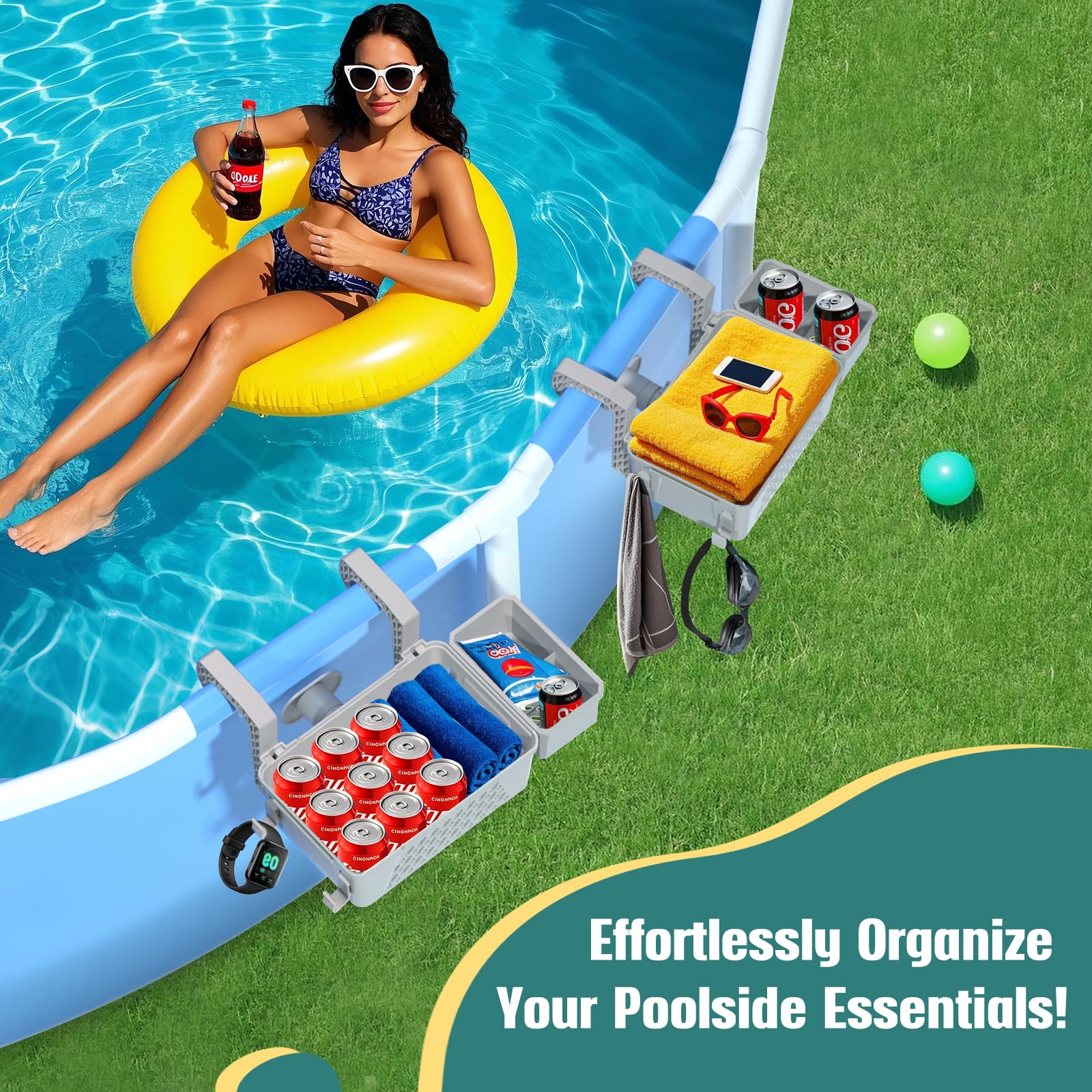 WDZREE poolside storage basket dimensions showing 12.66 x 8.66 x 4.36 inches
