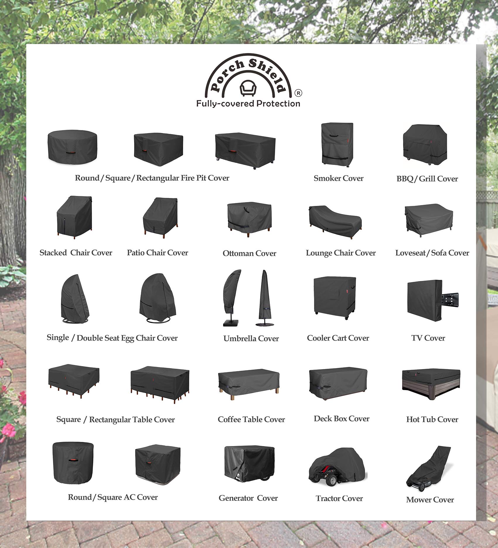 Weather-resistant feature of Porch Shield fire pit cover highlighted