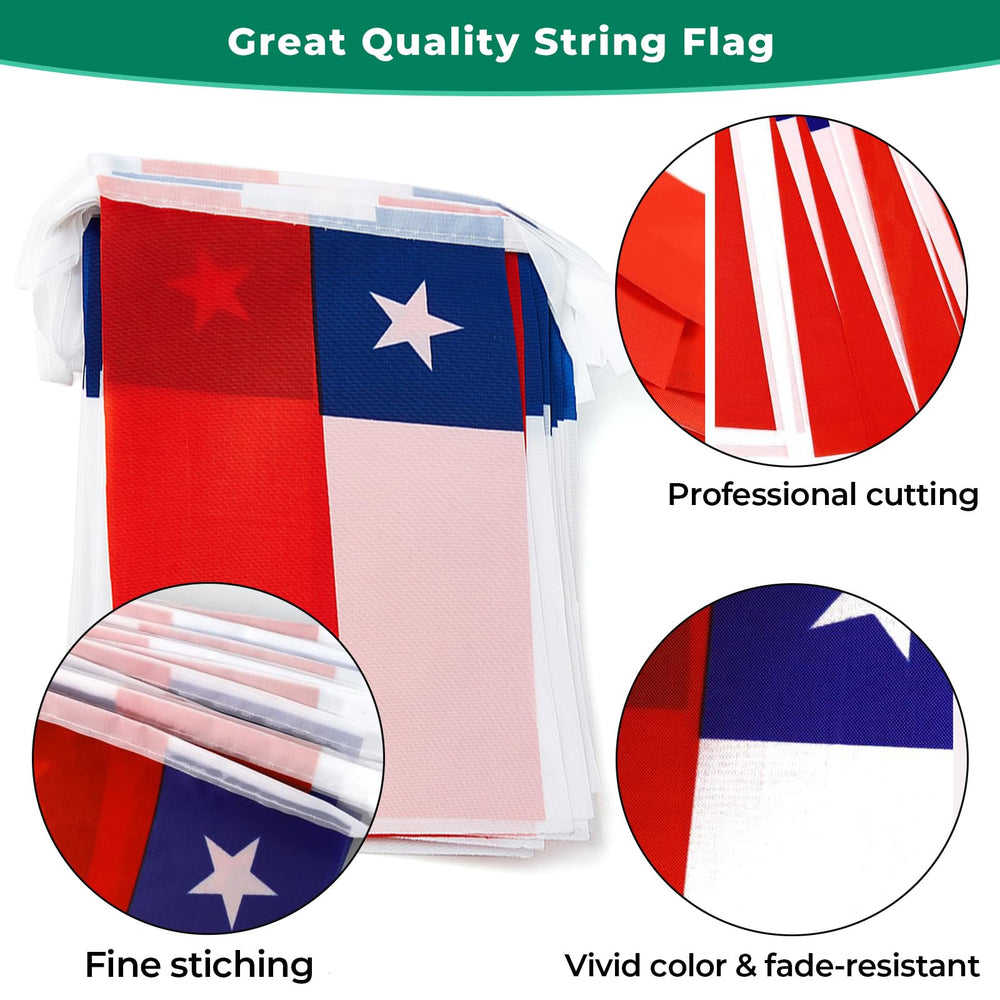 Weather resistant polyester flags shown outdoors