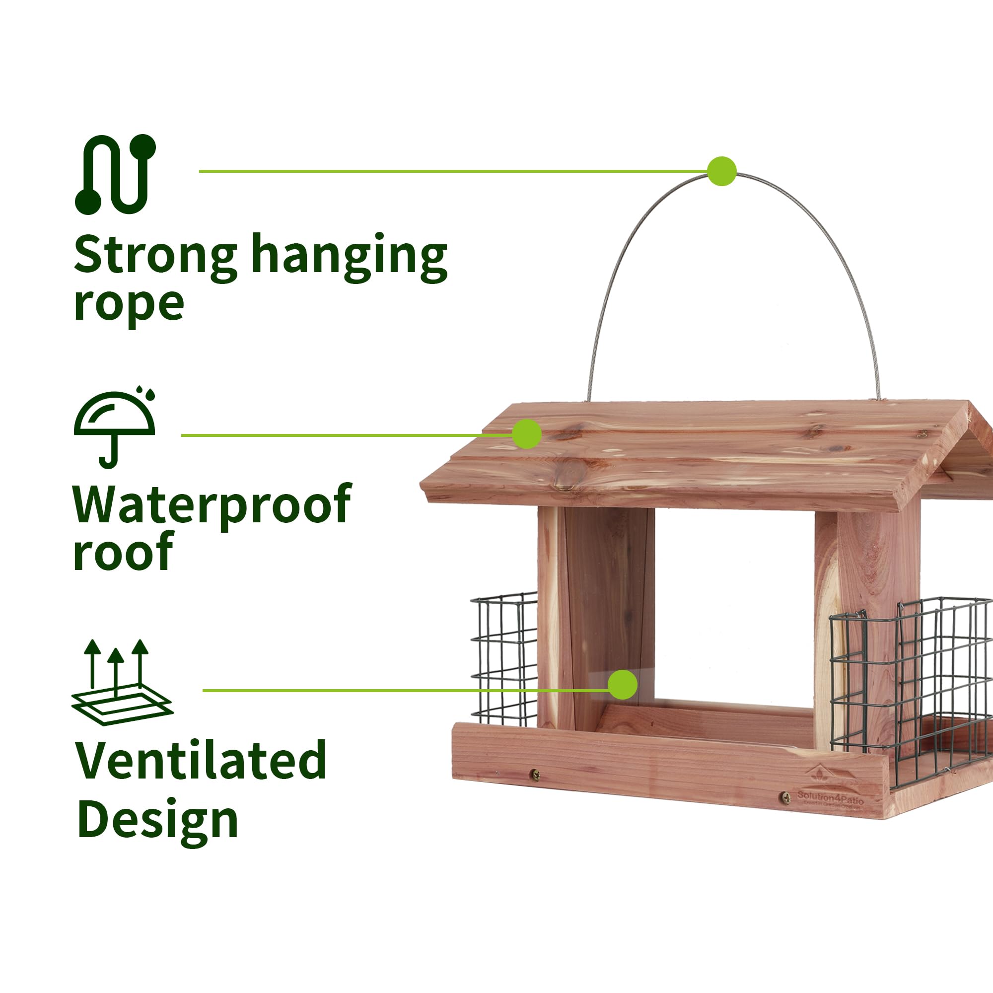 Weatherproof design of Solution4Patio Cedar Hopper Bird Feeder