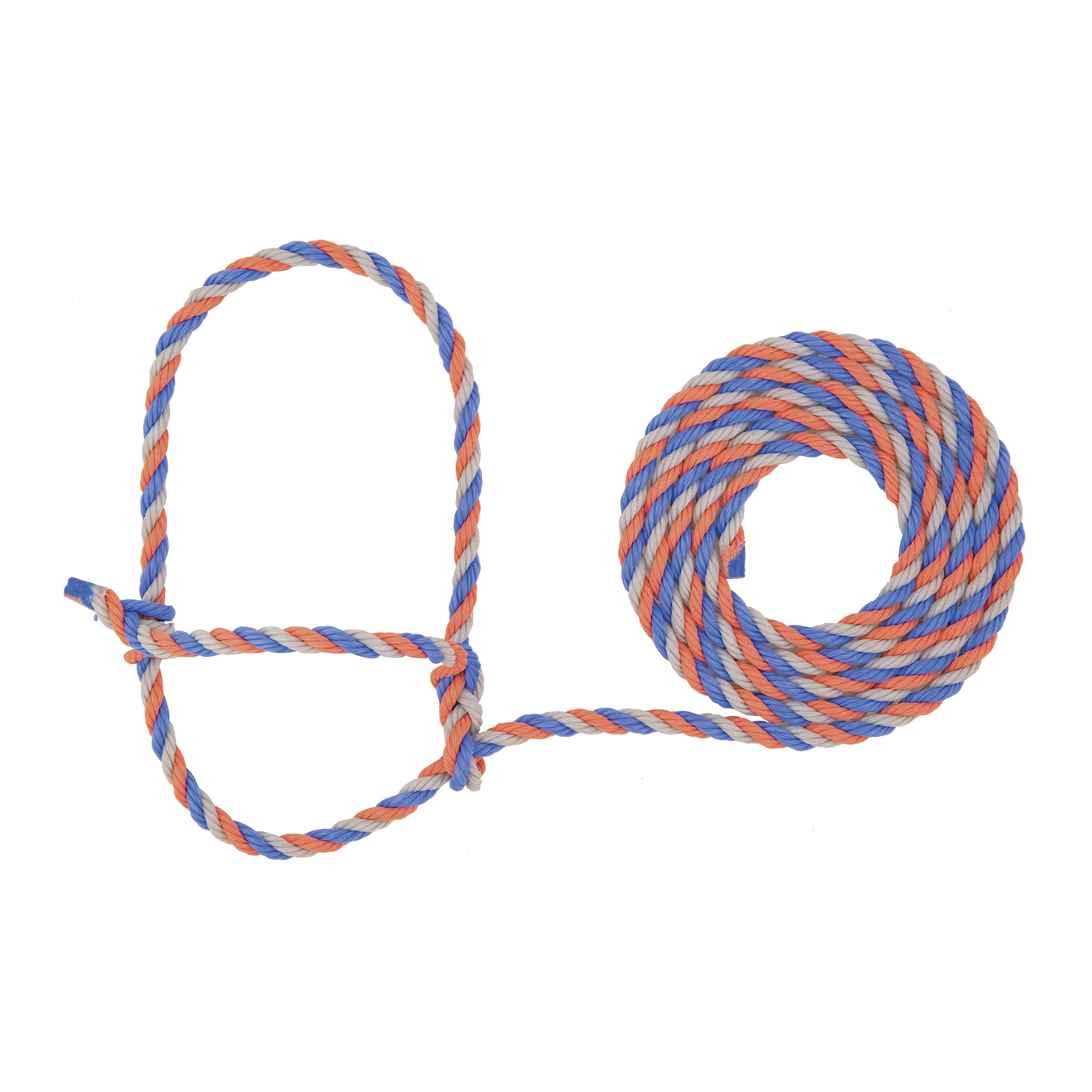 Weaver Livestock braided poly rope cattle halter in blue, coral, and gray