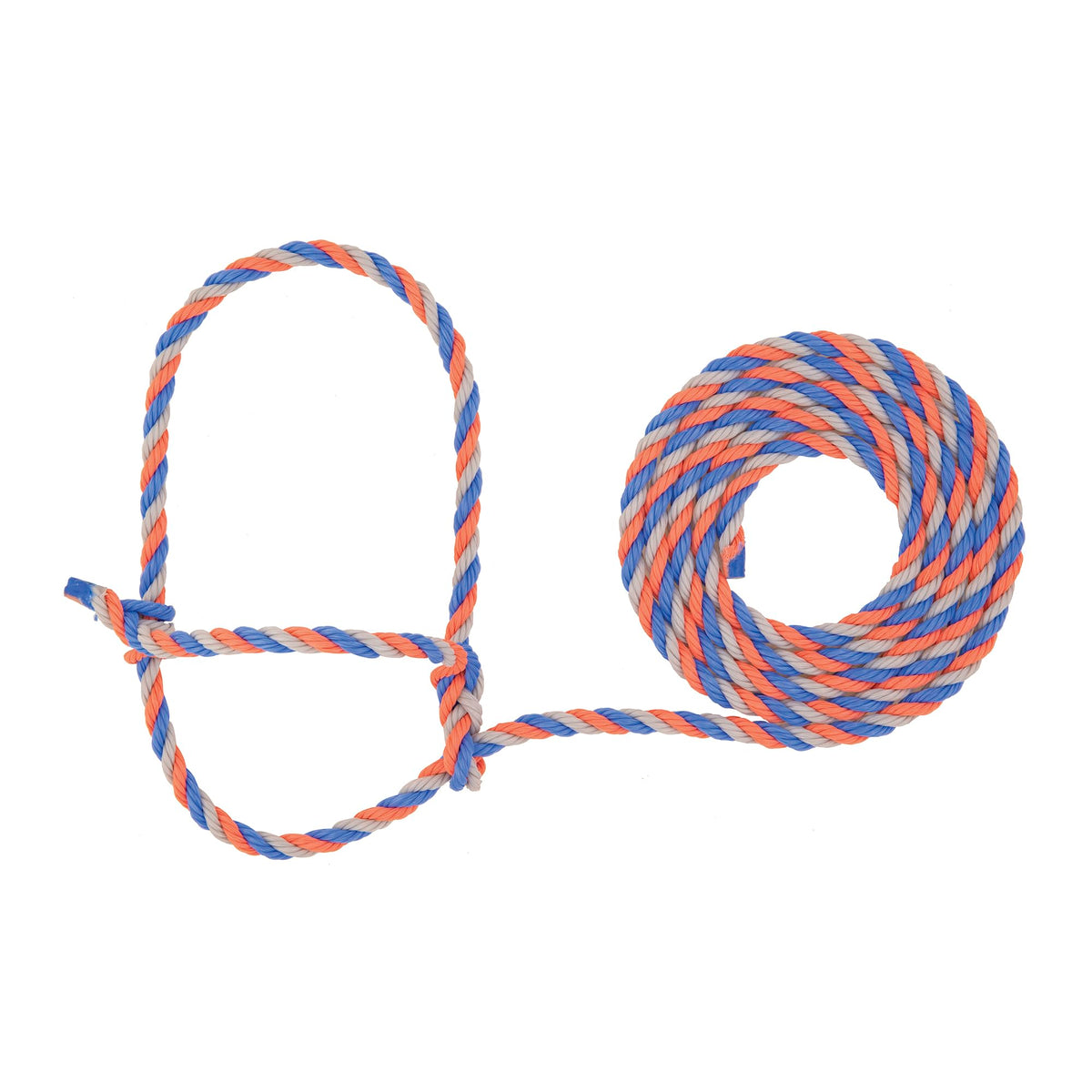 Weaver Livestock braided poly rope cattle halter in blue, coral, and gray