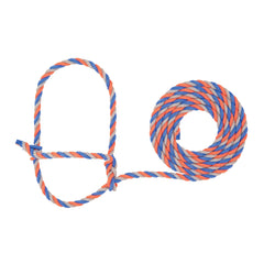 Weaver Livestock braided poly rope cattle halter in blue, coral, and gray