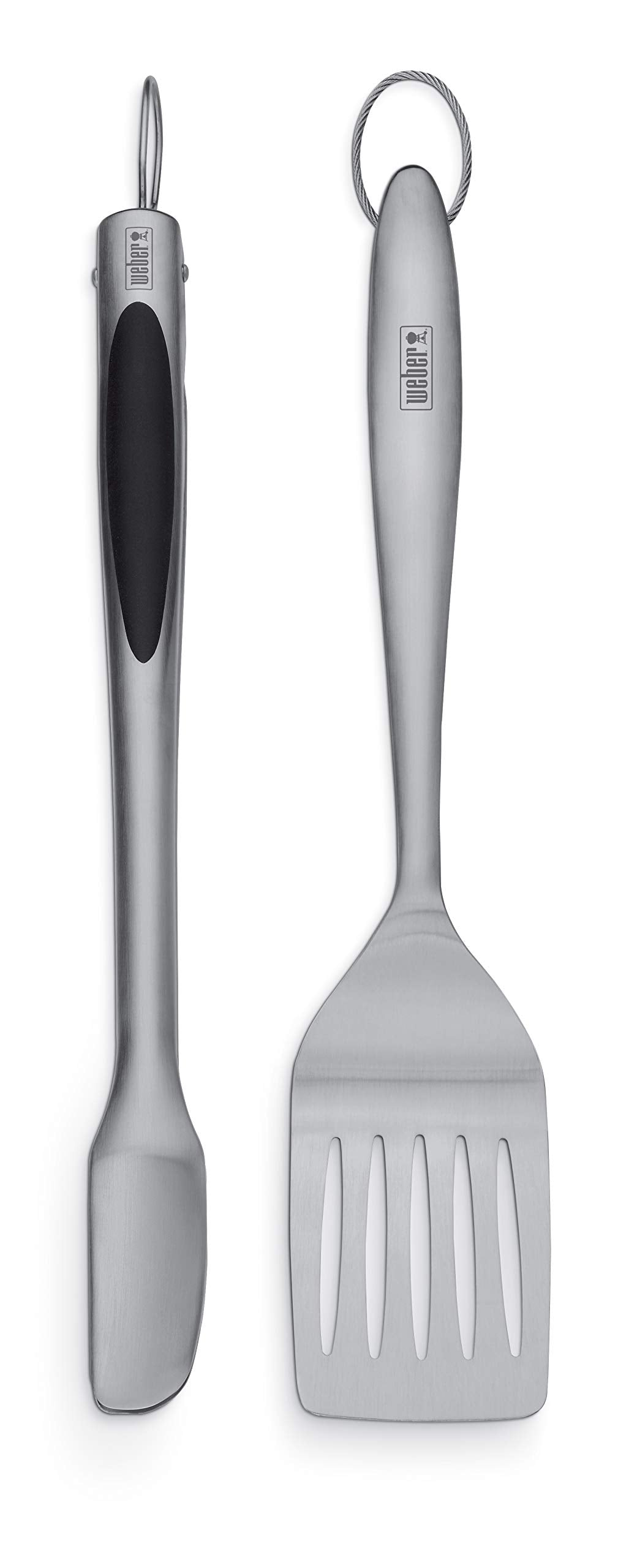 Weber 2-Piece Barbecue Tool Set with spatula and tongs in stainless steel