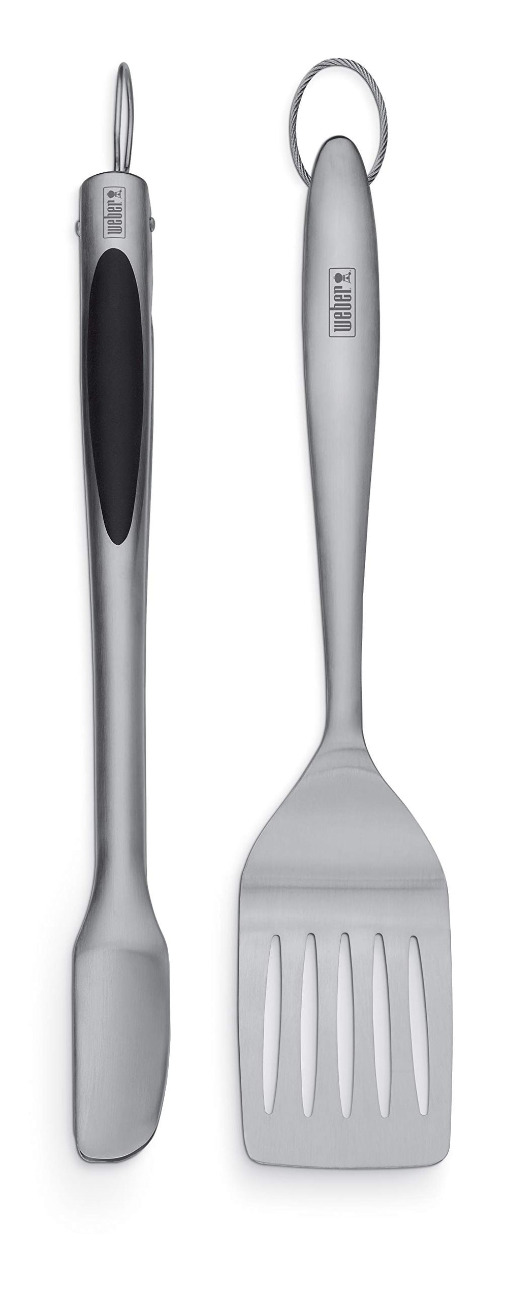 Weber 2-Piece Barbecue Tool Set with spatula and tongs in stainless steel