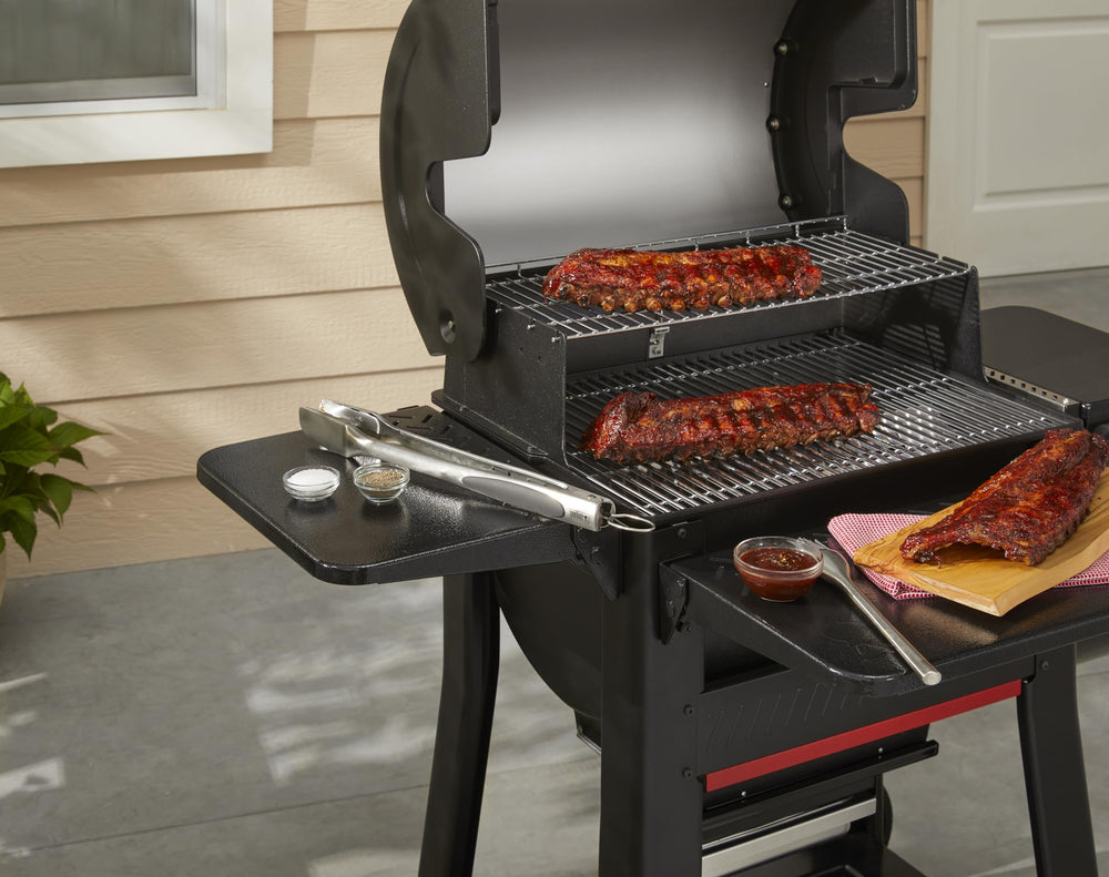 Weber Folding Side Table attached to Searwood 600 XL Pellet Grill