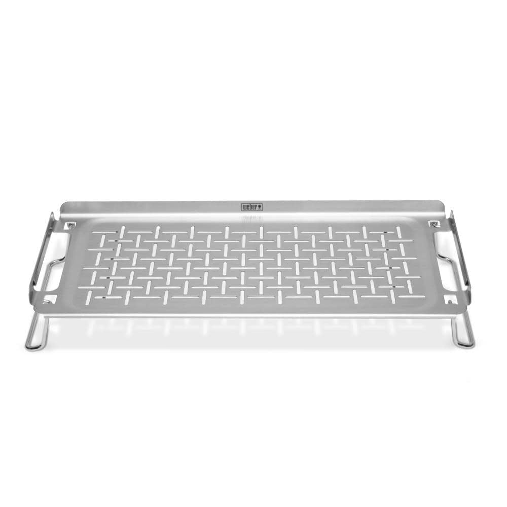 Weber Griddle Keep Warm Rack with burgers and buns