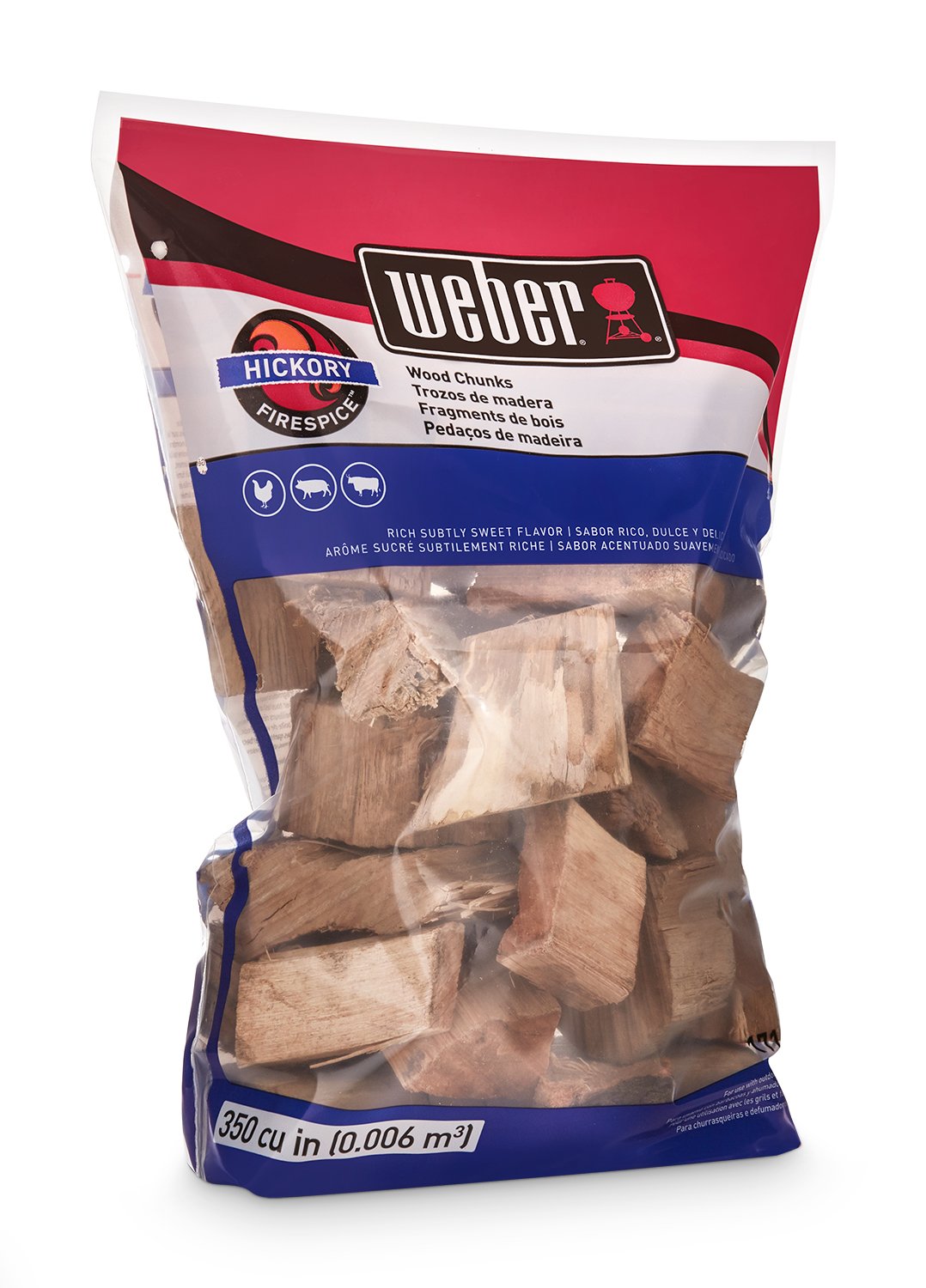 Weber Hickory Wood Chunks in use on a grill with meat