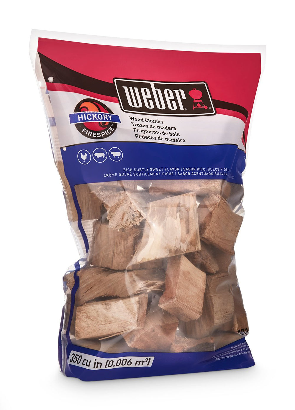 Weber Hickory Wood Chunks in use on a grill with meat