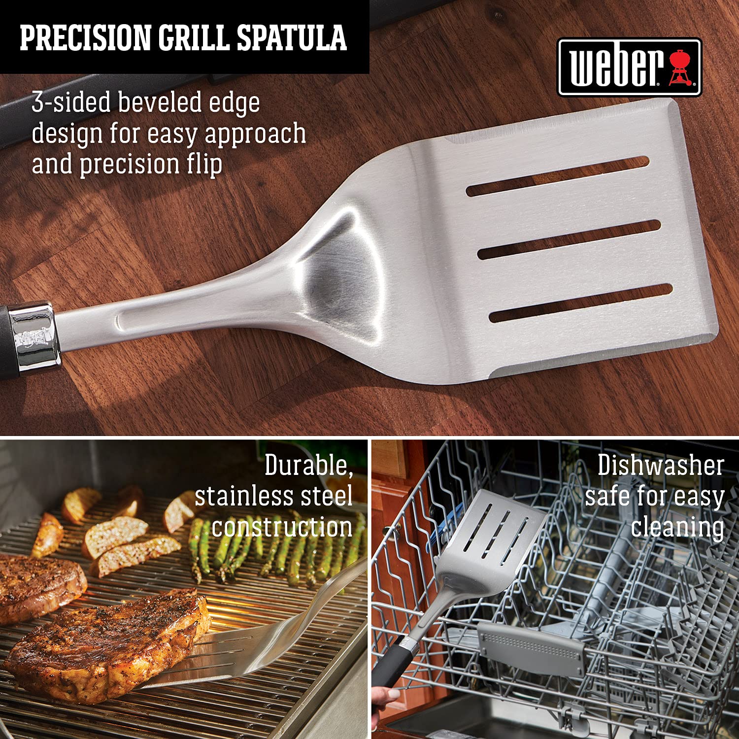 Weber Precision Grill Spatula in use flipping grilled vegetables