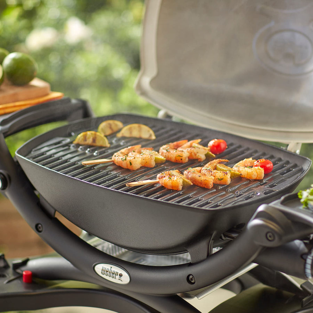 Weber Q cooking grates in packaging showing dimensions