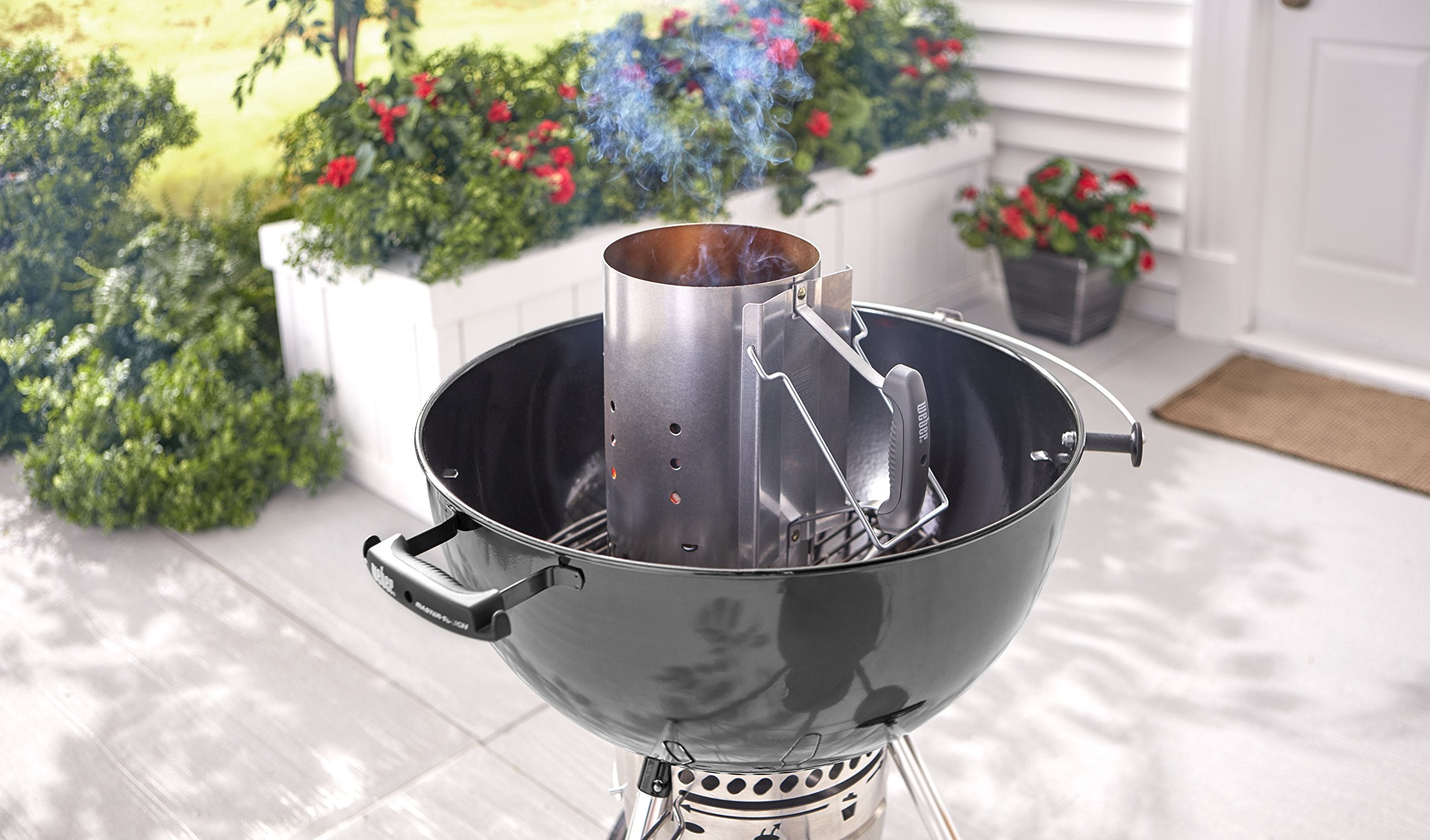 Weber Rapidfire Chimney Starter in outdoor grilling setup