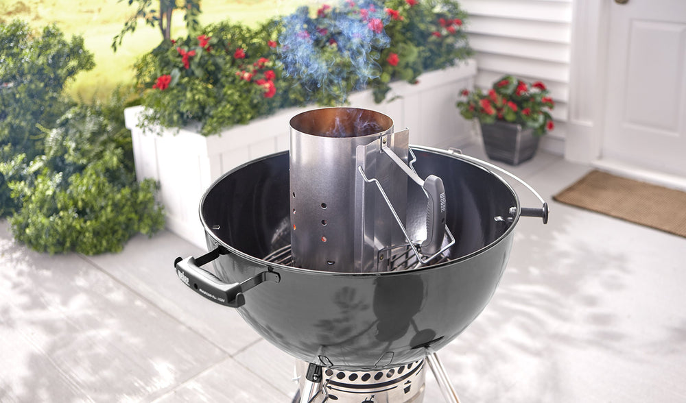 Weber Rapidfire Chimney Starter in outdoor grilling setup