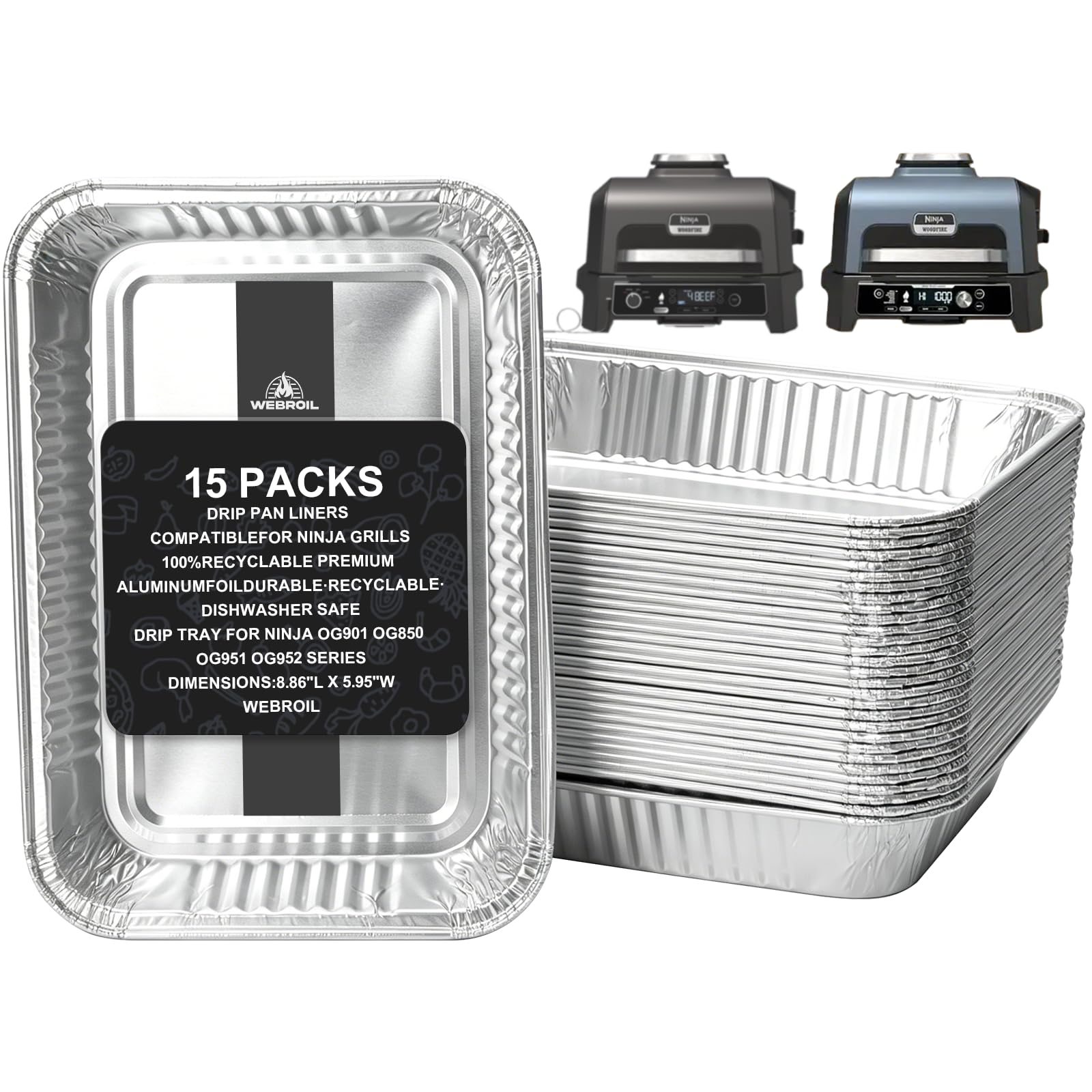 WEBROIL 15 Pack Grease Tray Liners for Ninja OG800/OG900 Series, front view