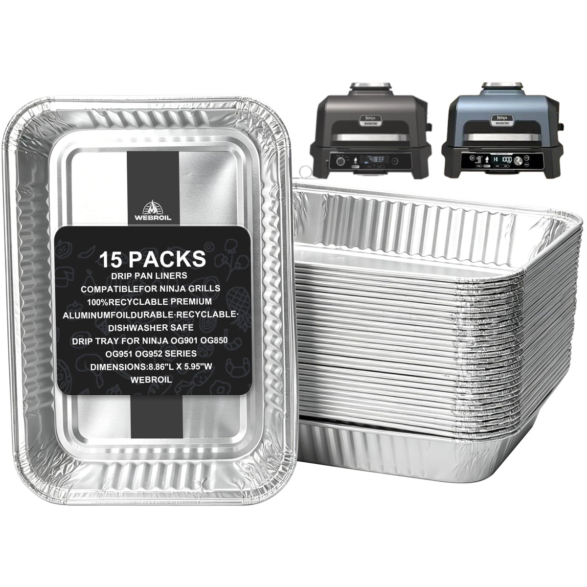 WEBROIL 15 Pack Grease Tray Liners for Ninja OG800/OG900 Series, front view