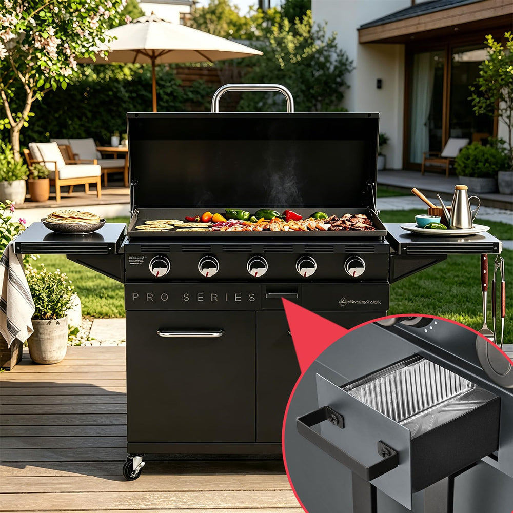 WEBROIL Grill Liner stacked in a kitchen cabinet