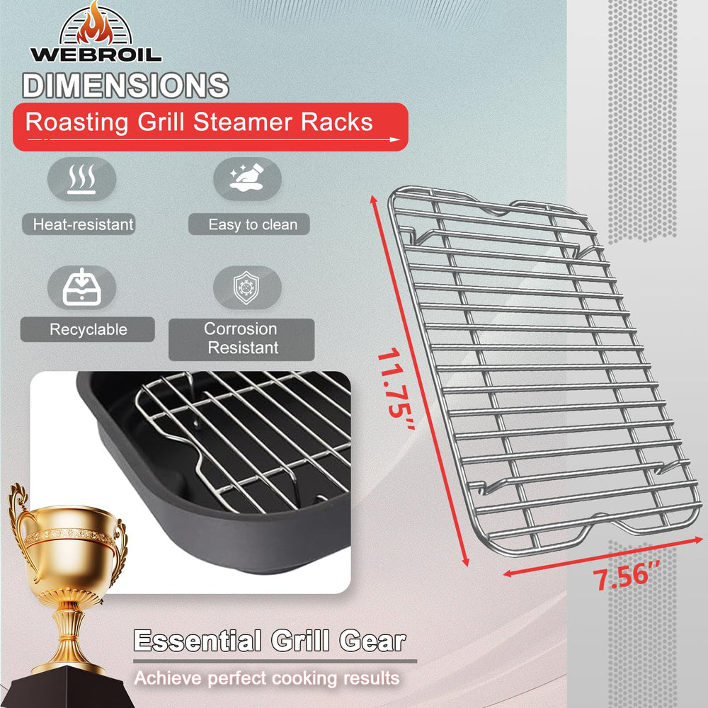 WEBROIL Roasting Grill Steamer Rack side view showcasing mesh design