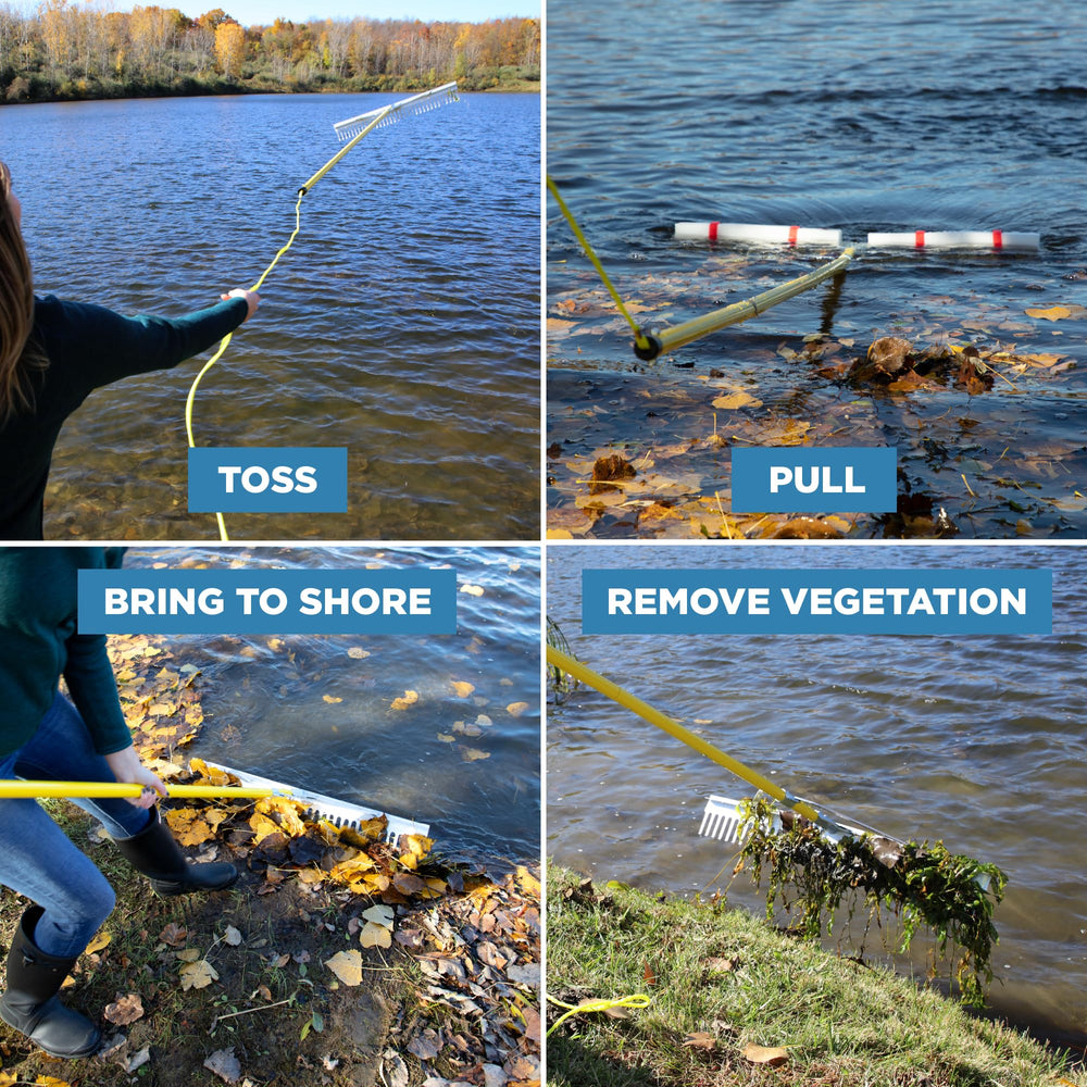 Weed Razer Rake being used on a pond for debris removal