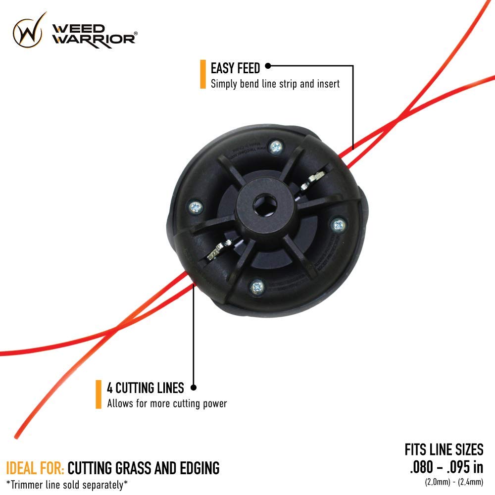 WEED WARRIOR EZ Lock trimmer head showing pre-cut line strips